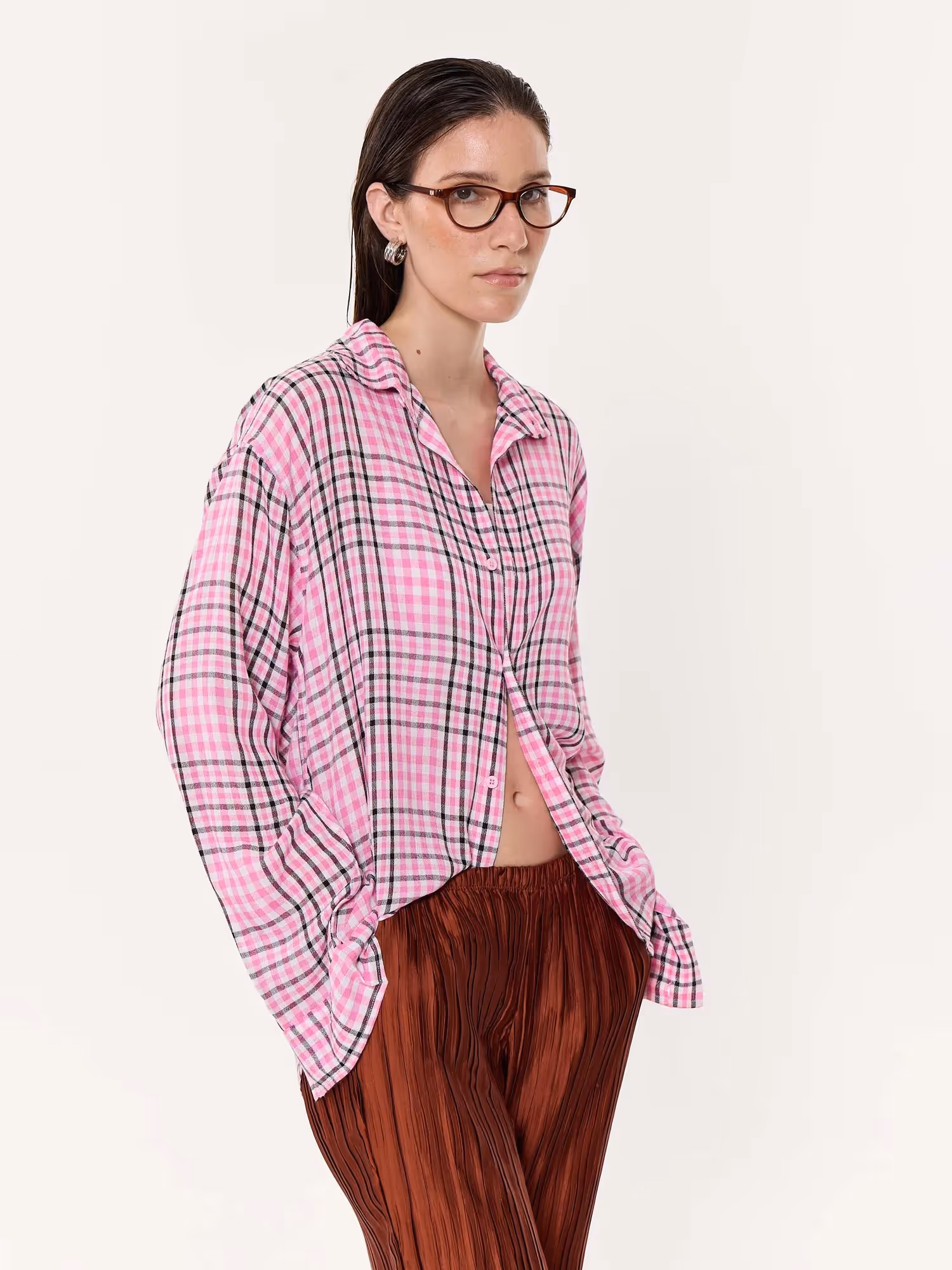 Pink & Black Tartan Oversized Cropped Shirt image 6