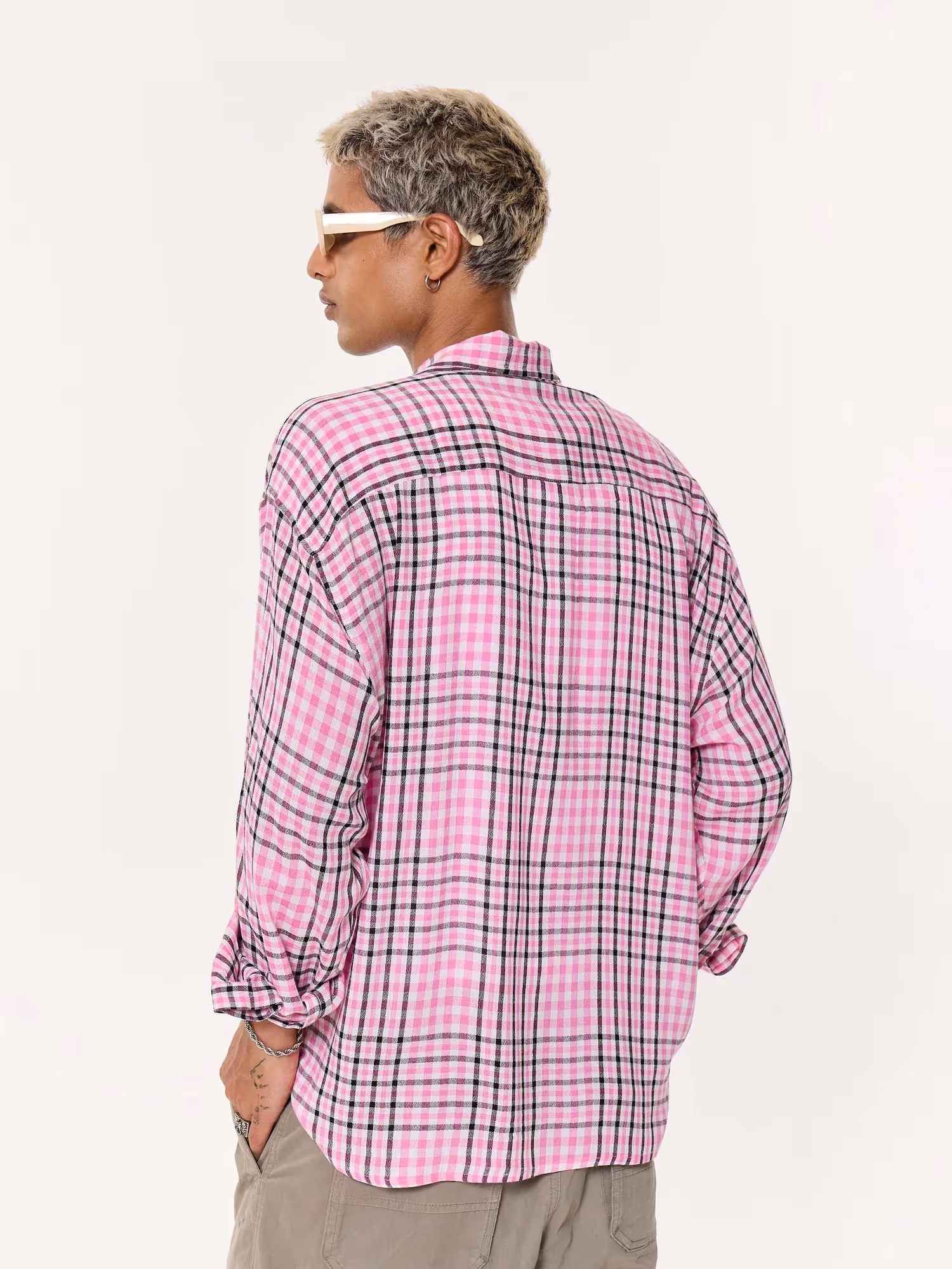 Pink & Black Tartan Oversized Cropped Shirt image 7