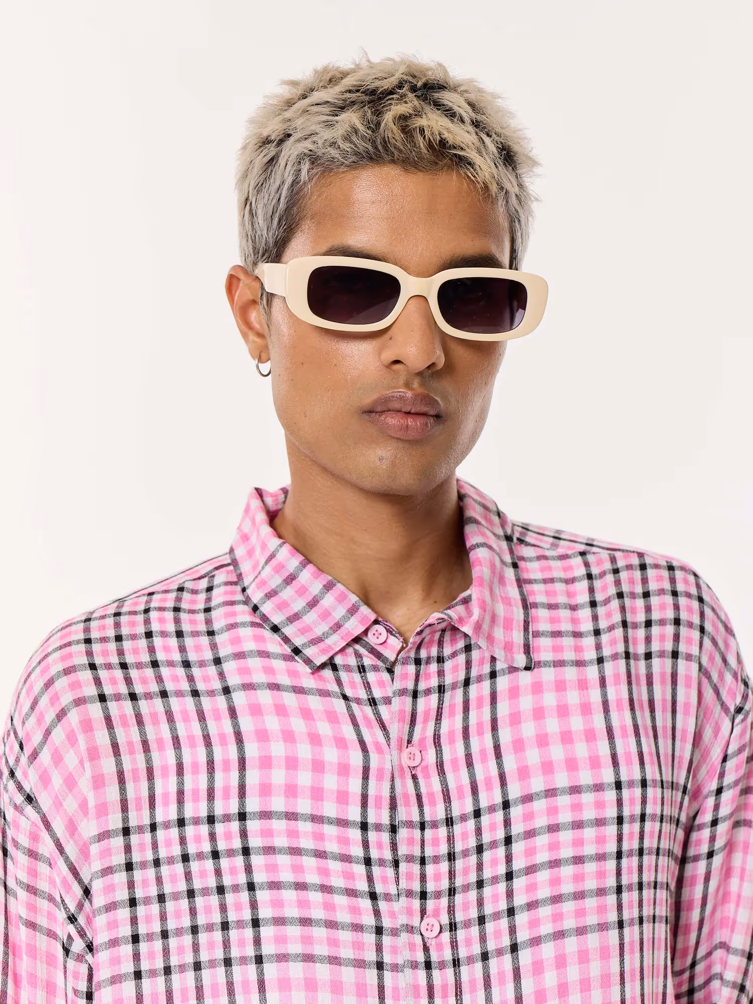 Pink & Black Tartan Oversized Cropped Shirt image 8