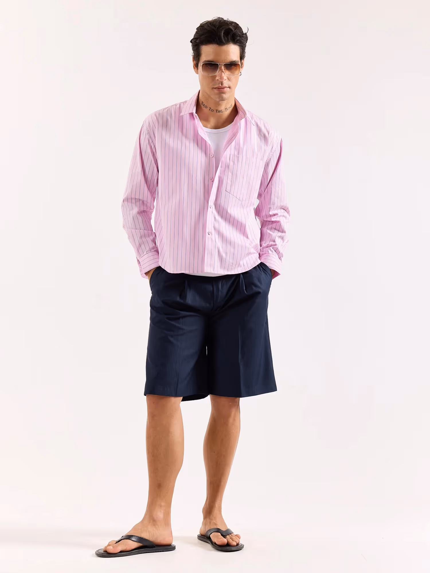 Pink & Blue Pinstriped Poplin Oversized Shirt image 1