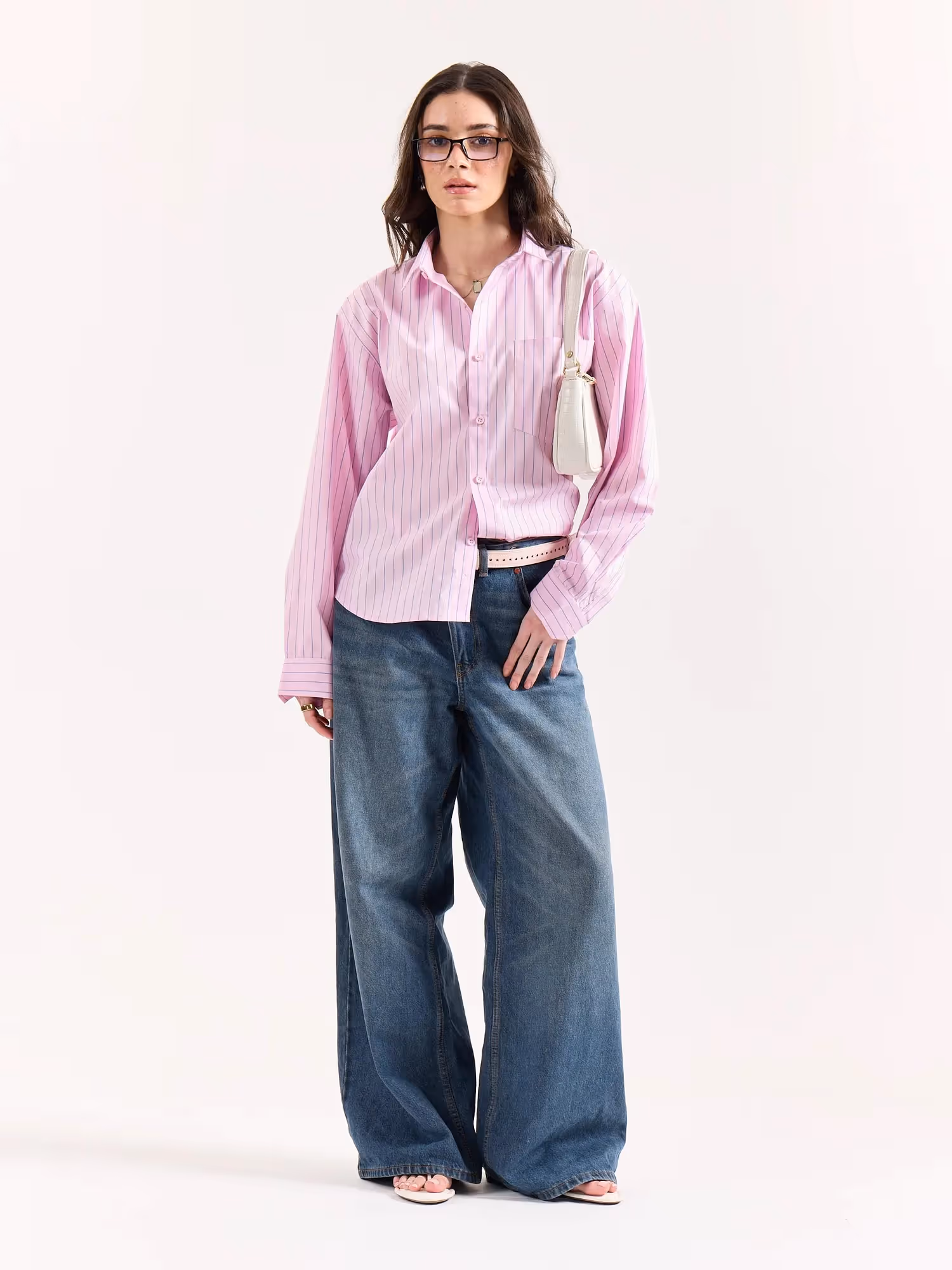 Pink & Blue Pinstriped Poplin Oversized Shirt image 2