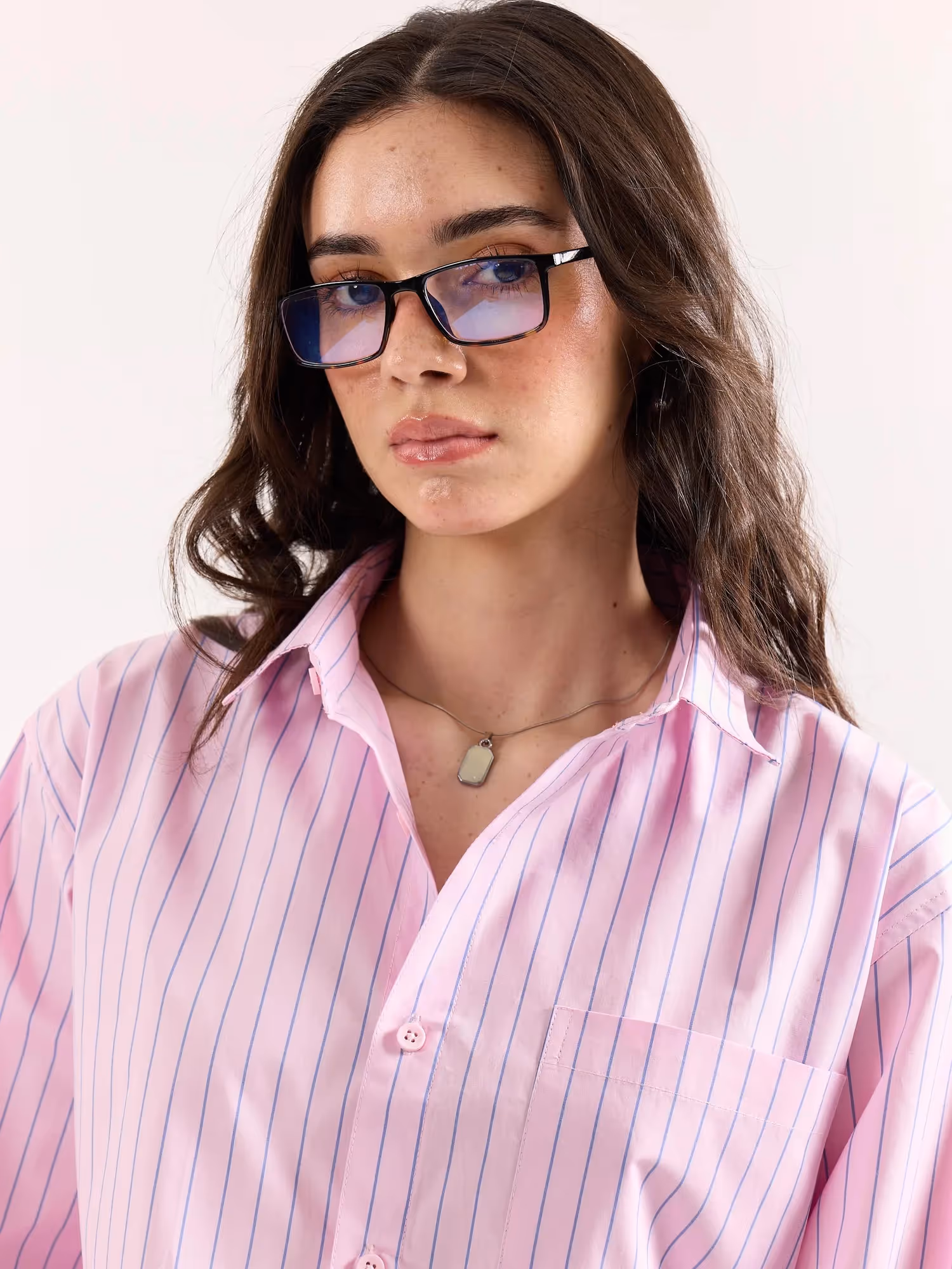 Pink & Blue Pinstriped Poplin Oversized Shirt image 5