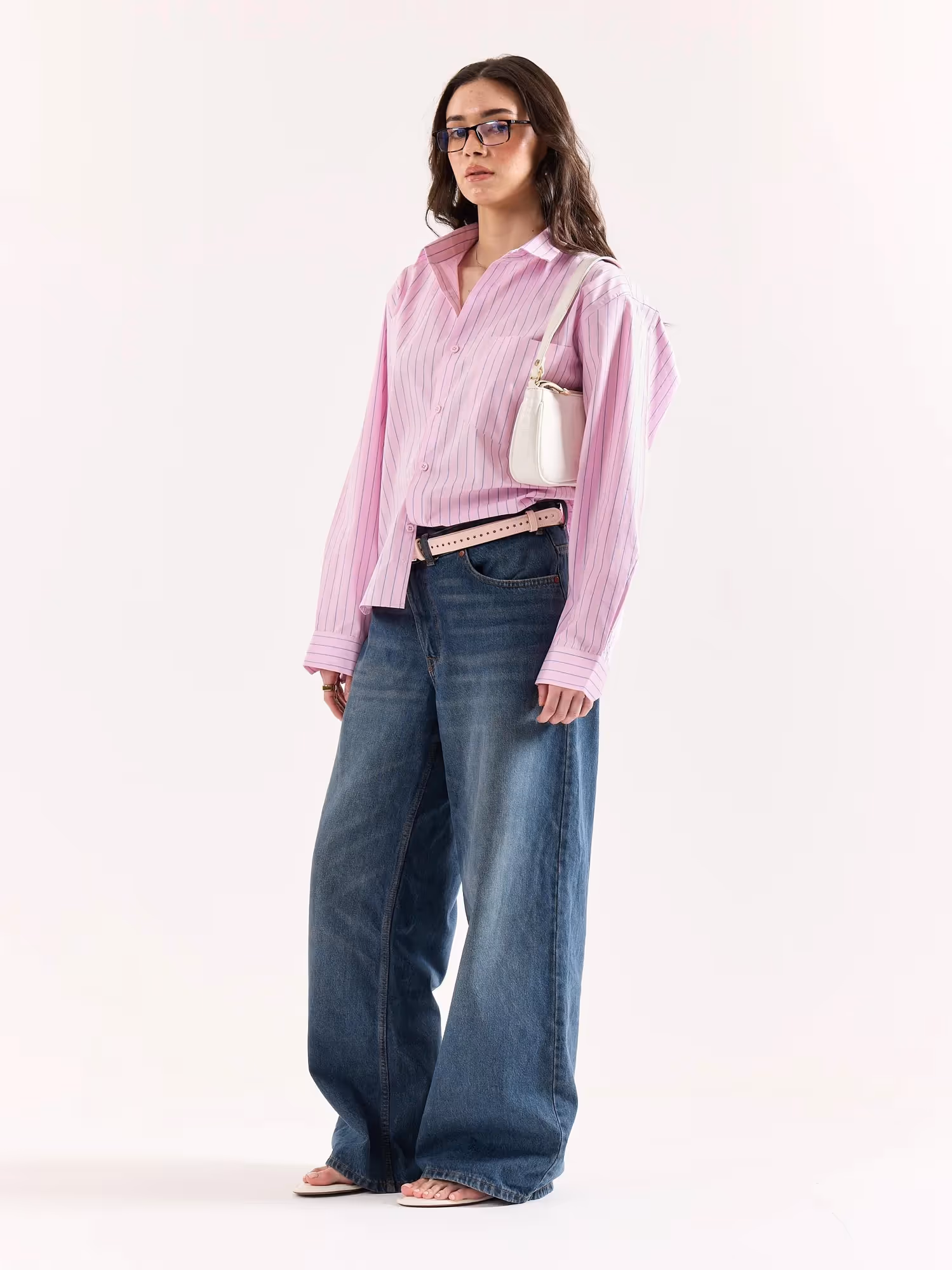 Pink & Blue Pinstriped Poplin Oversized Shirt image 7