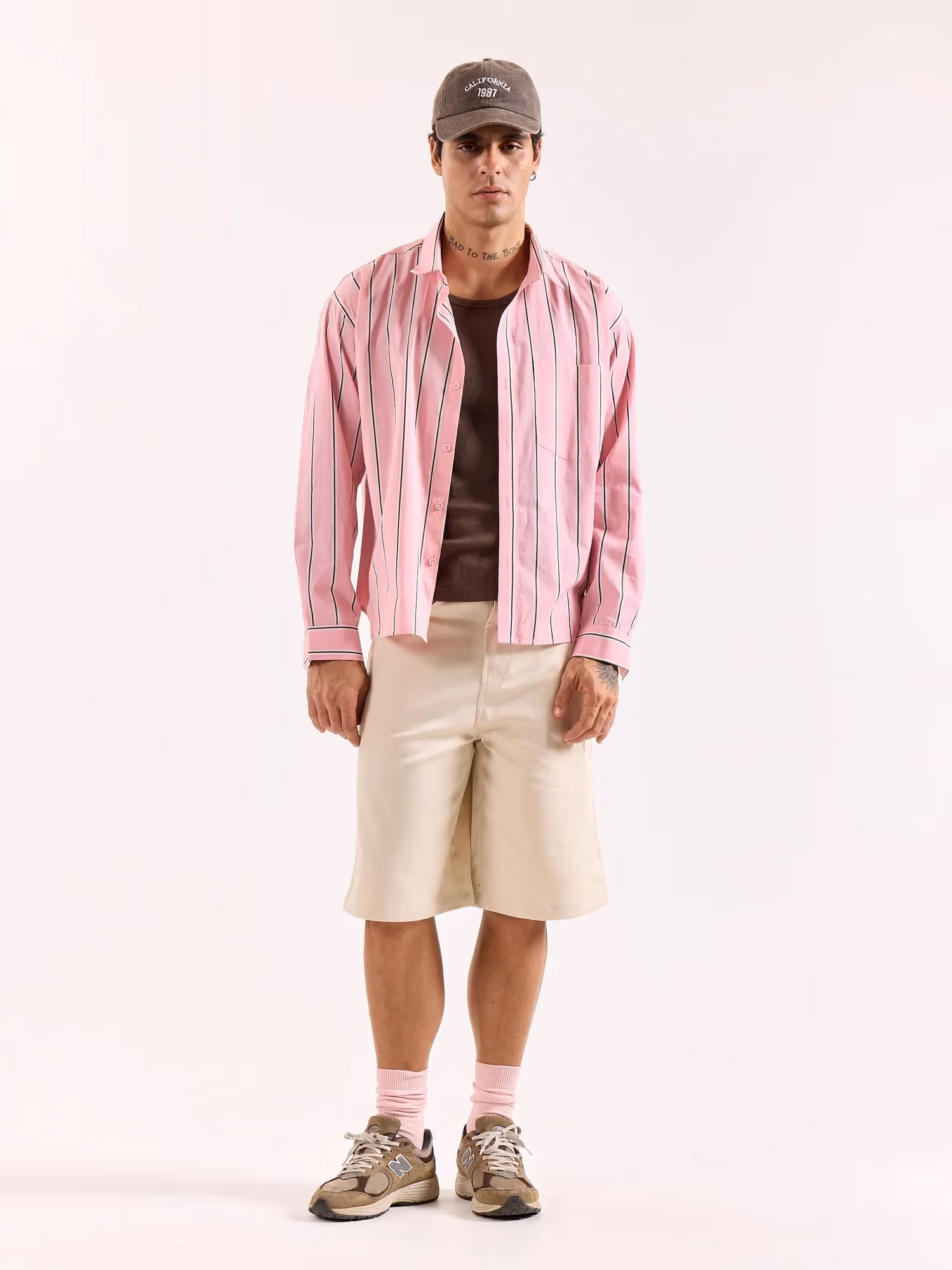 Pink & Brown Striped Poplin Oversized Shirt image 1