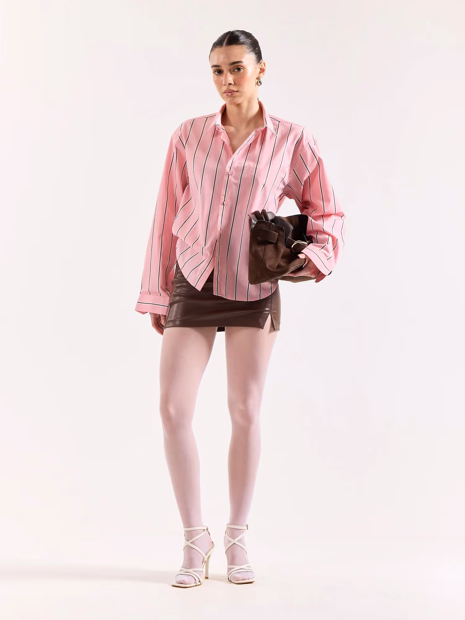 Pink & Brown Striped Poplin Oversized Shirt image 2