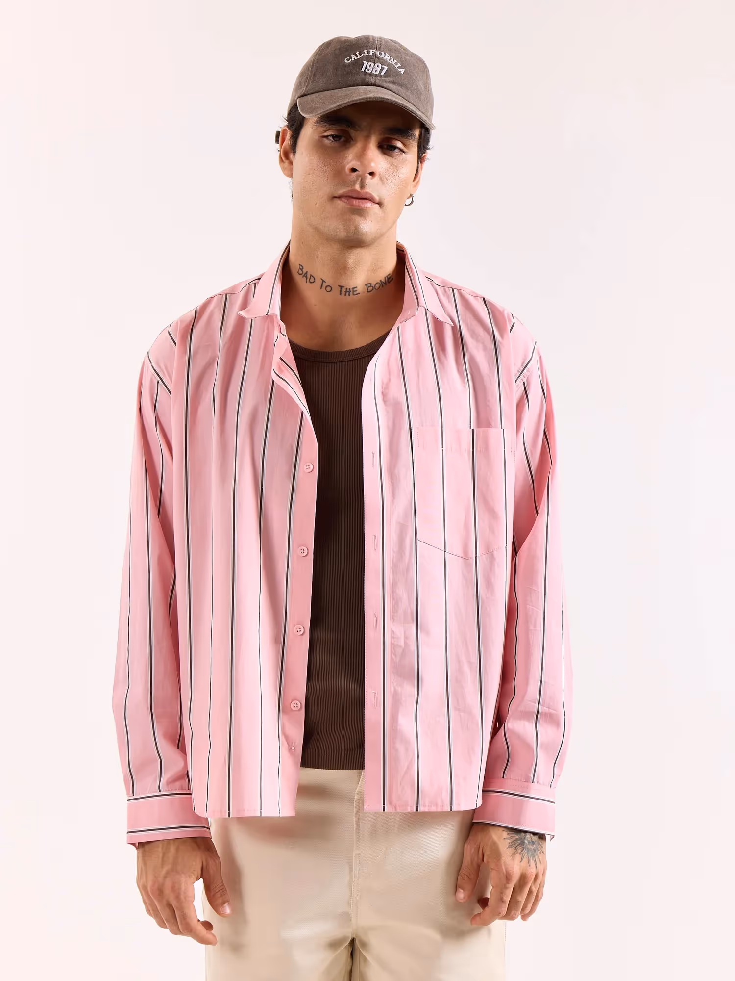 Pink & Brown Striped Poplin Oversized Shirt image 3