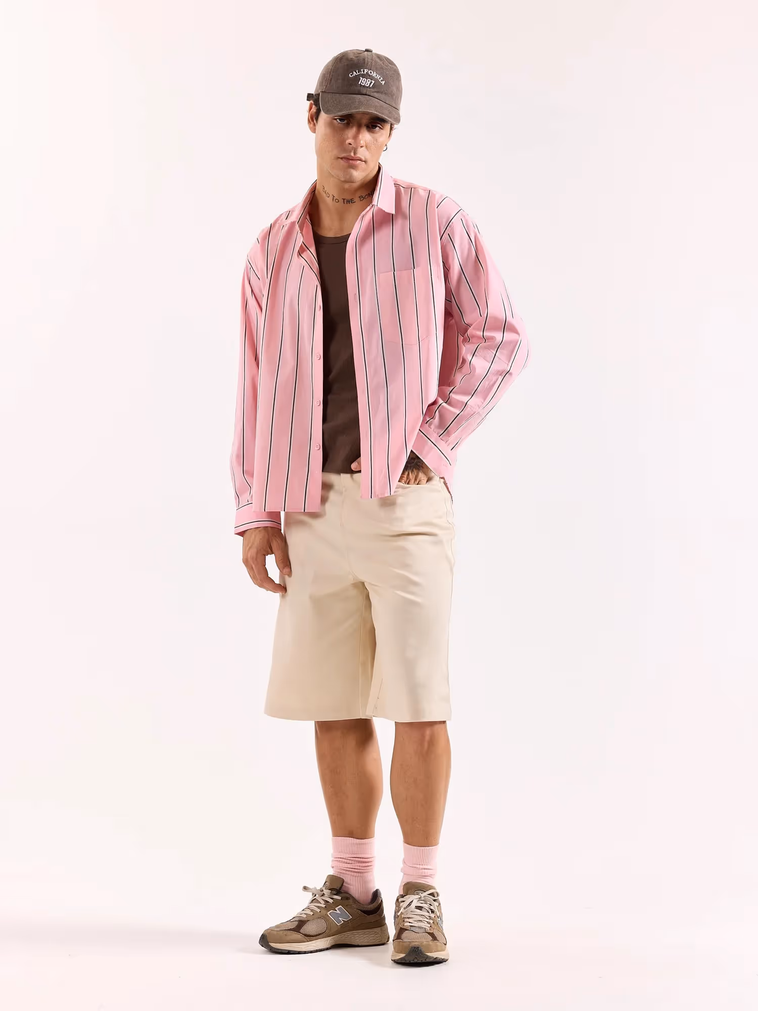 Pink & Brown Striped Poplin Oversized Shirt image 6