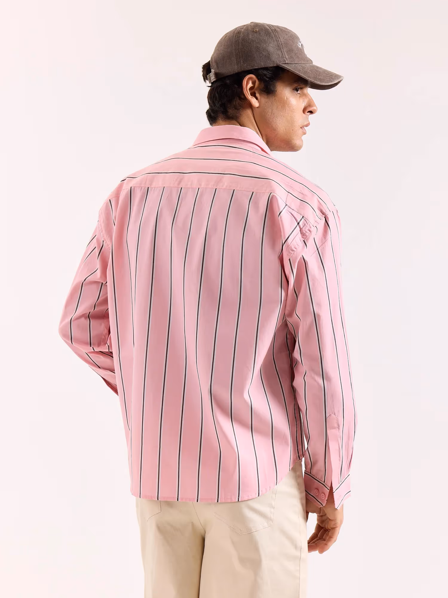 Pink & Brown Striped Poplin Oversized Shirt image 8
