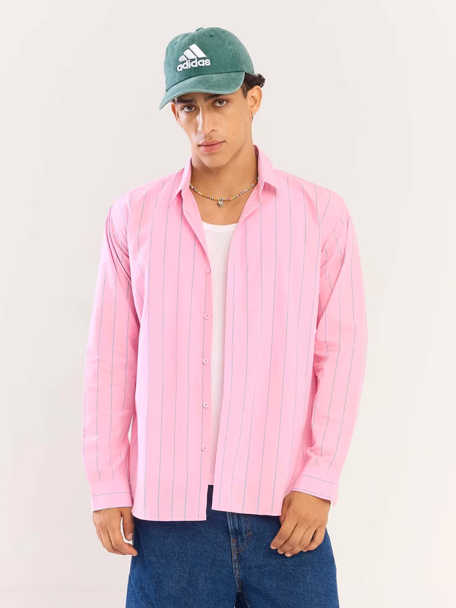 Pink & Green Striped Poplin Shirt image 1
