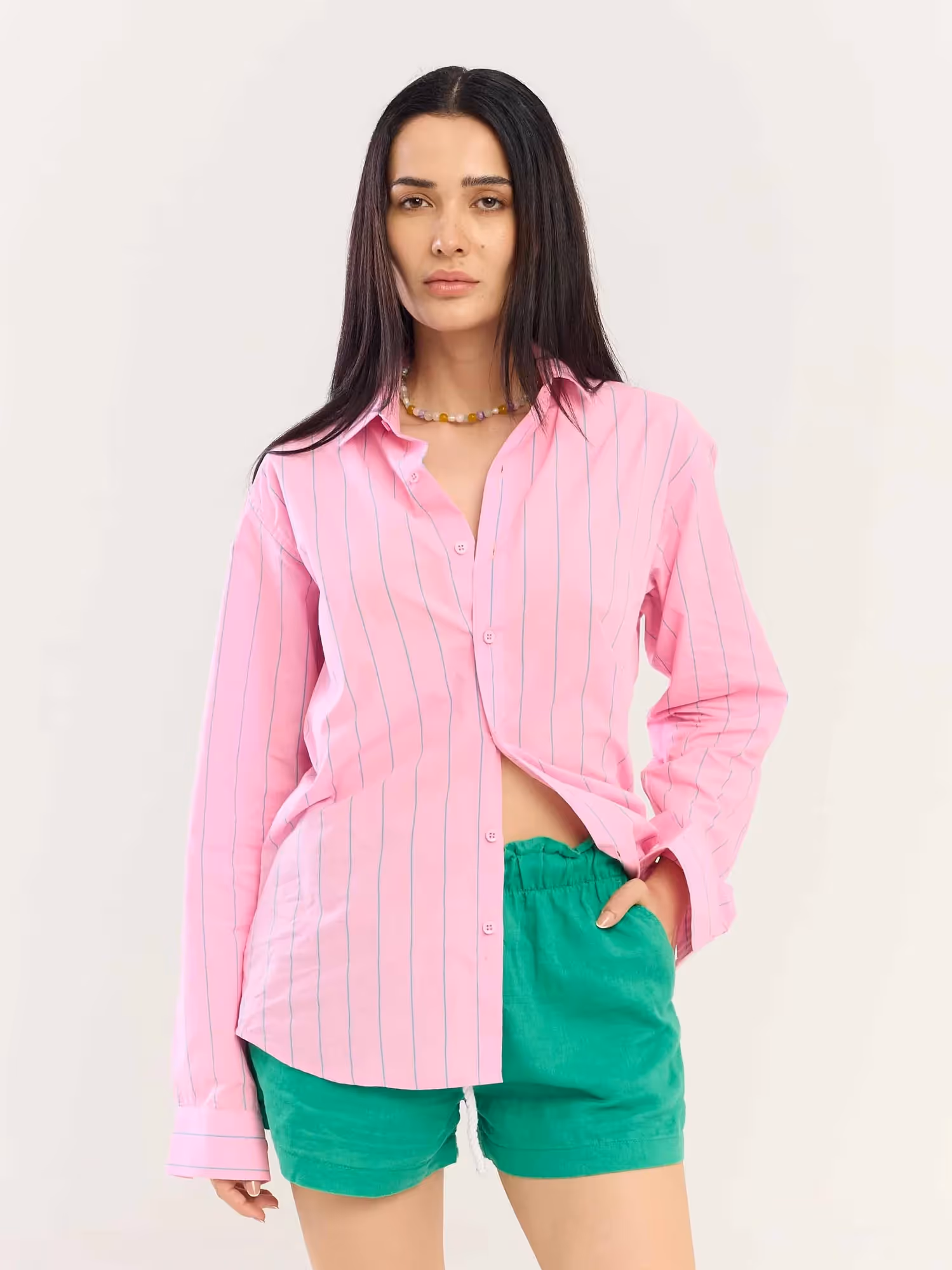 Pink & Green Striped Poplin Shirt image 3