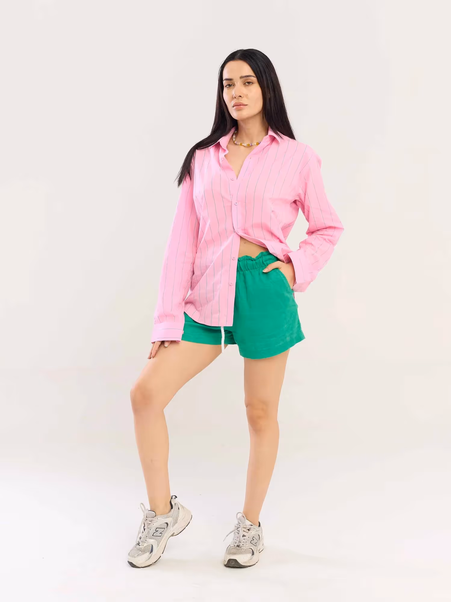 Pink & Green Striped Poplin Shirt image 4
