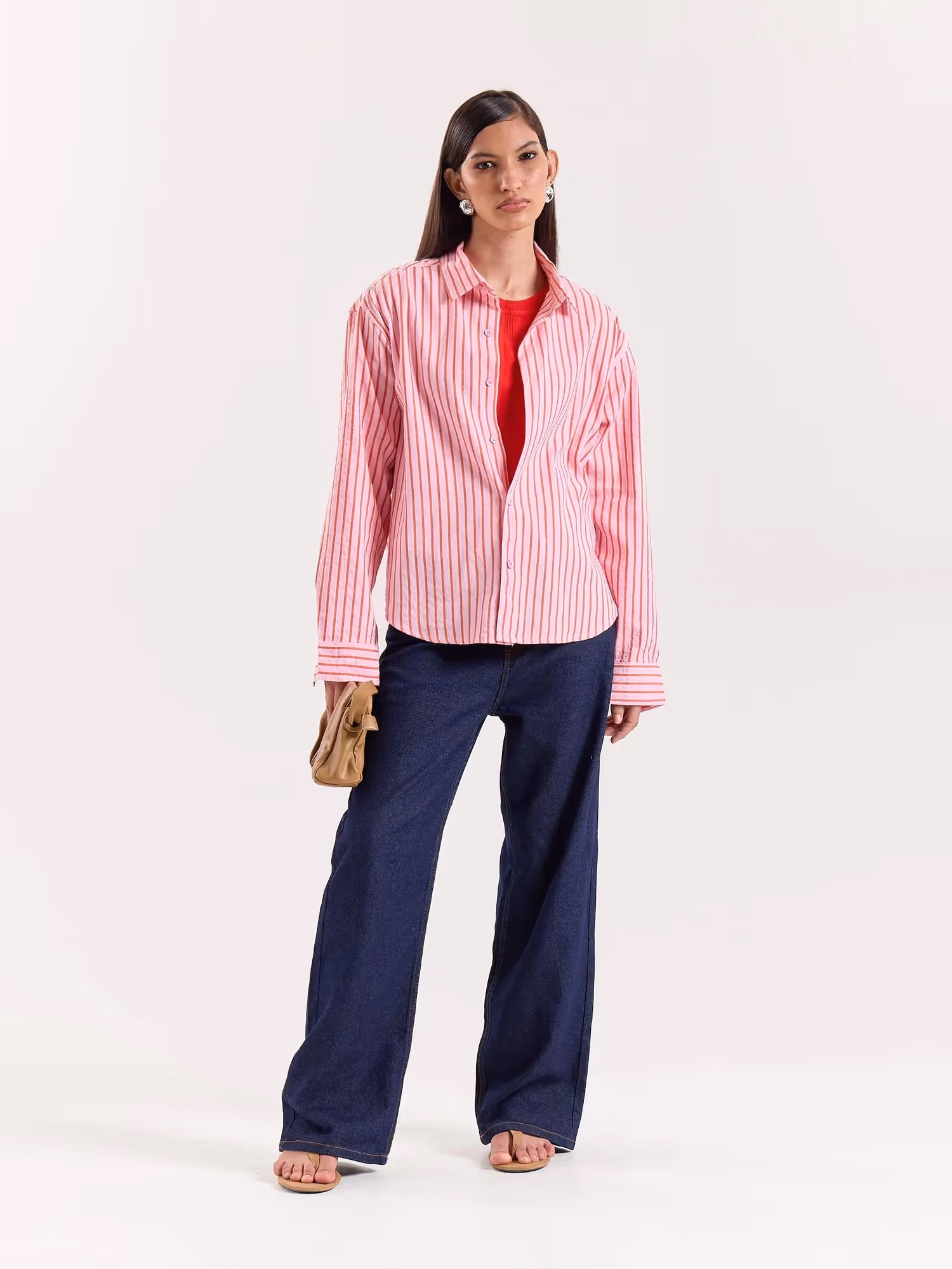 Pink & Red Striped Seersucker Cropped Shirt image 2