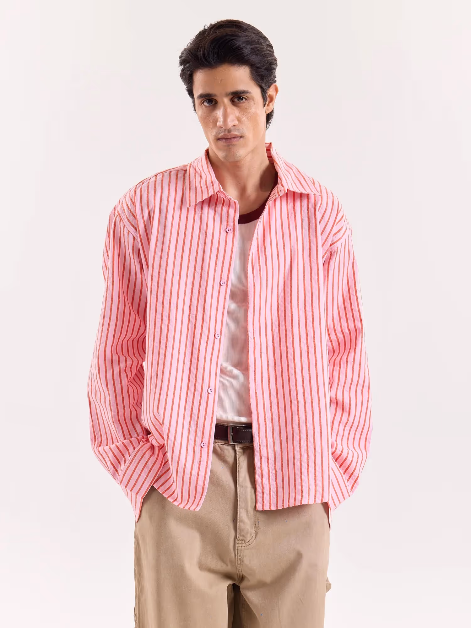 Pink & Red Striped Seersucker Cropped Shirt image 3