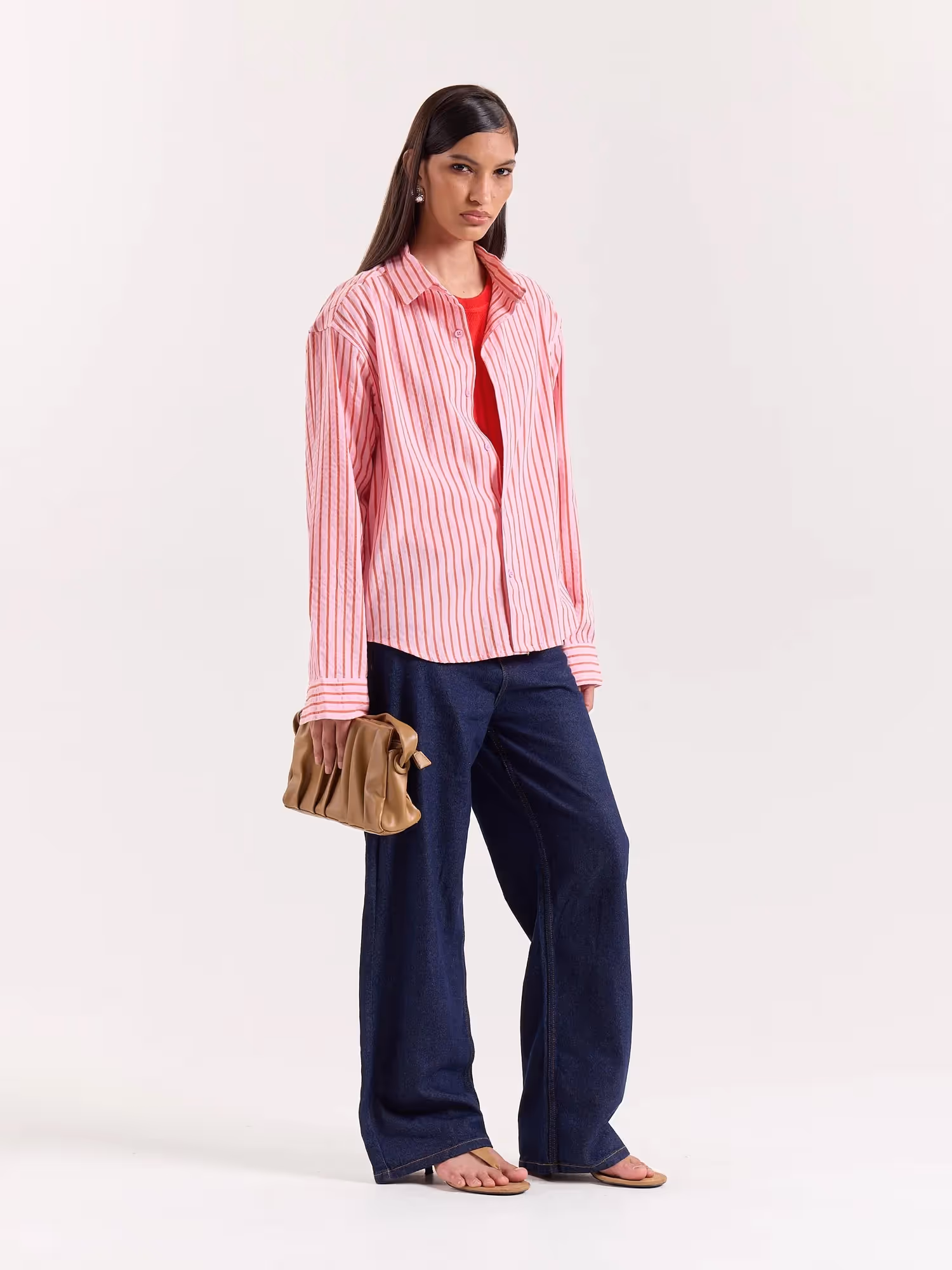 Pink & Red Striped Seersucker Cropped Shirt image 7
