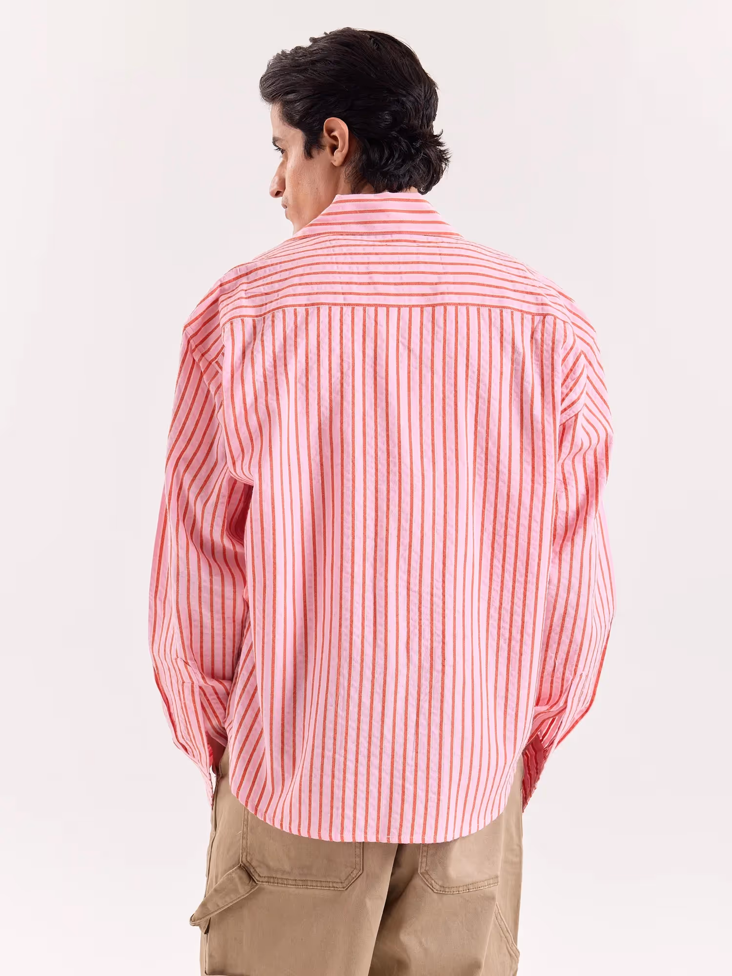 Pink & Red Striped Seersucker Cropped Shirt image 8