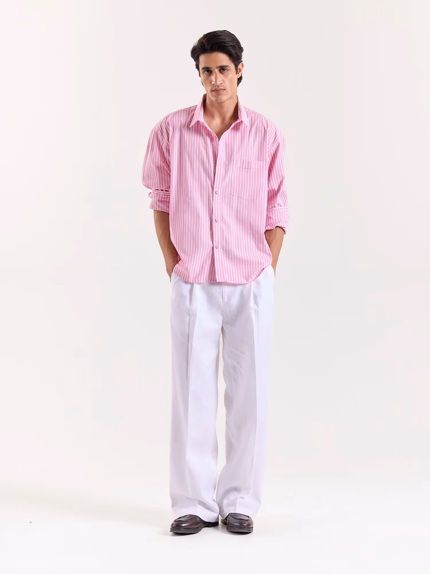 Pink & White Classic Striped Poplin Cropped Shirt image 1