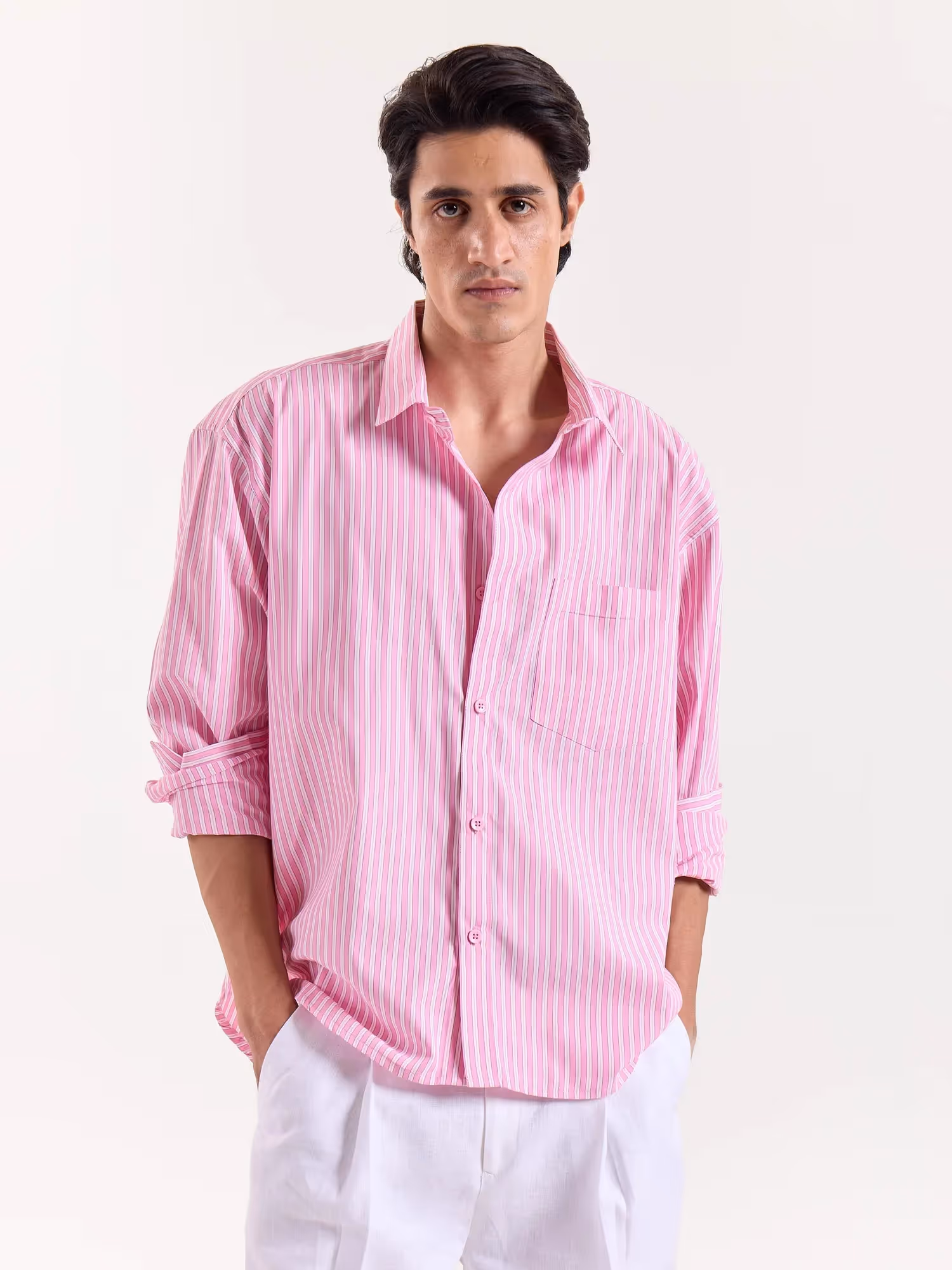 Pink & White Classic Striped Poplin Cropped Shirt image 3