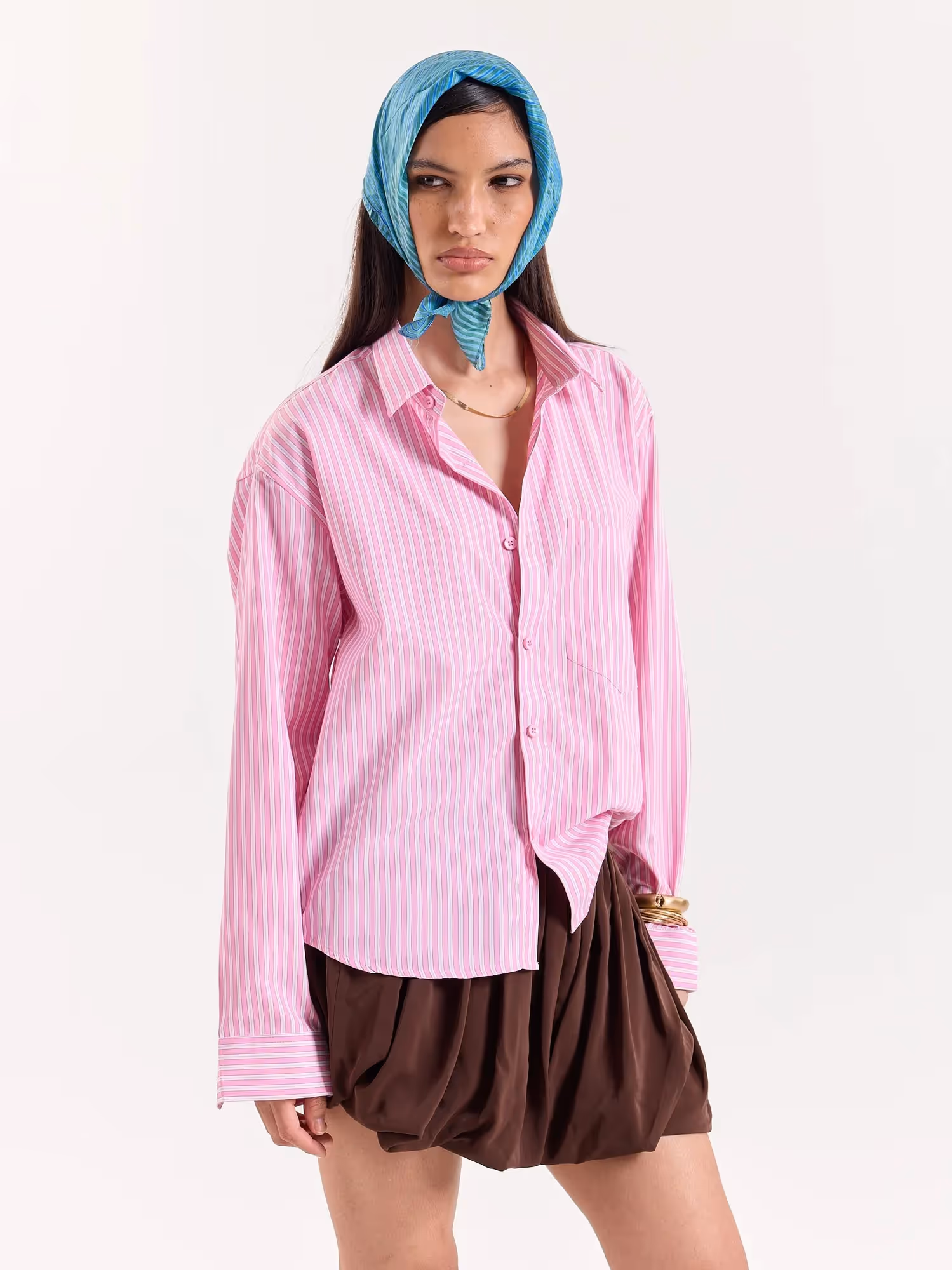 Pink & White Classic Striped Poplin Cropped Shirt image 4