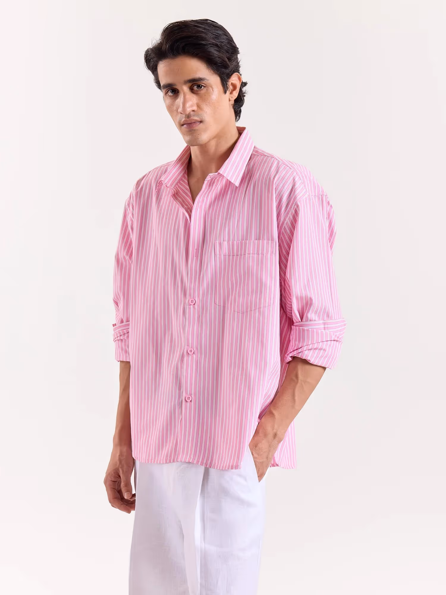 Pink & White Classic Striped Poplin Cropped Shirt image 5