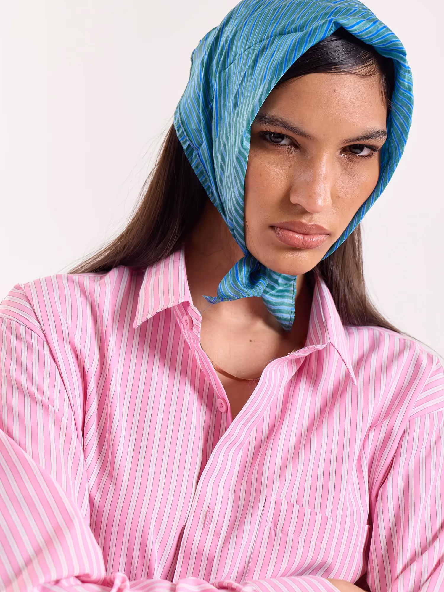 Pink & White Classic Striped Poplin Cropped Shirt image 6
