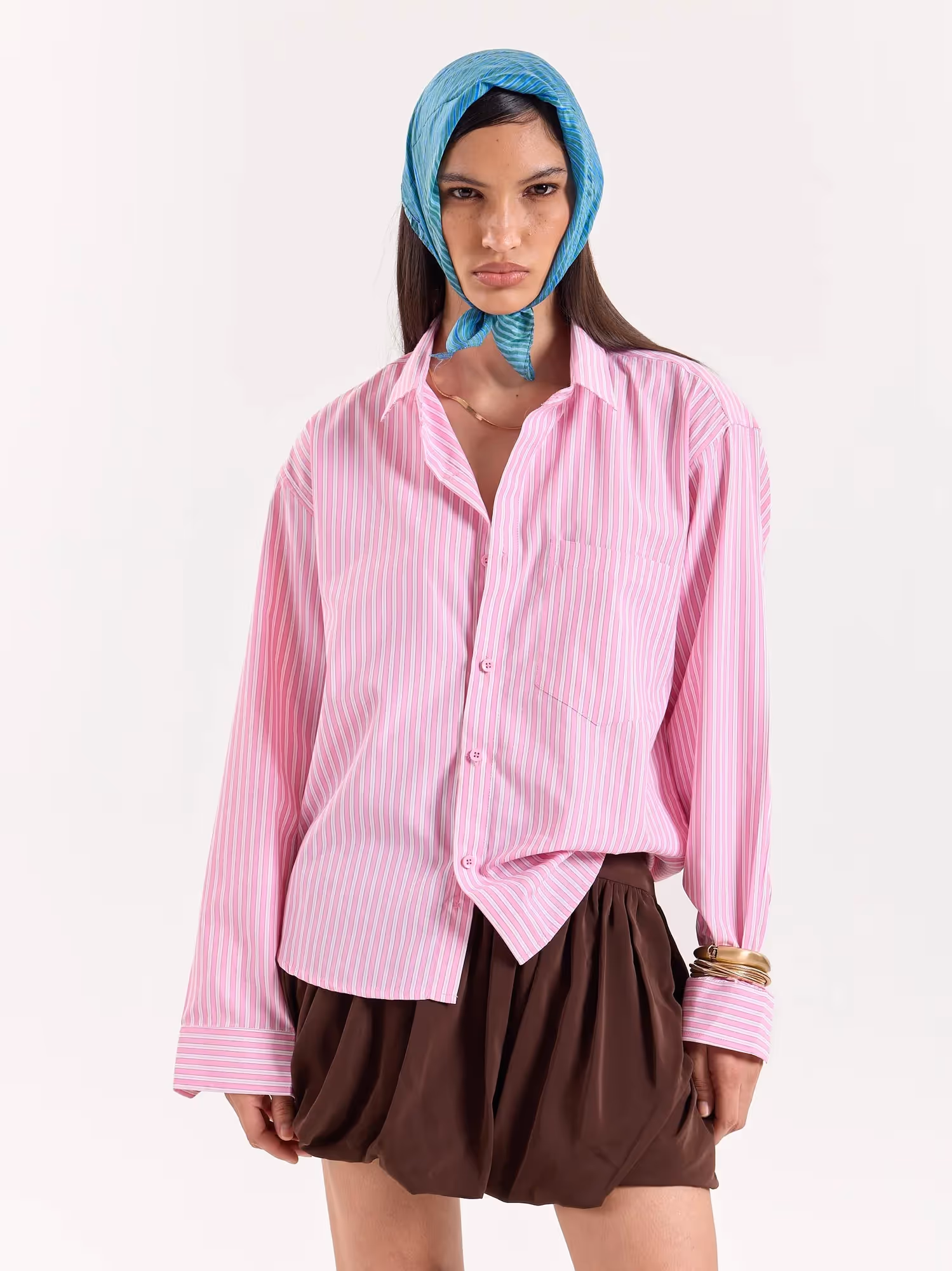 Pink & White Classic Striped Poplin Cropped Shirt image 7