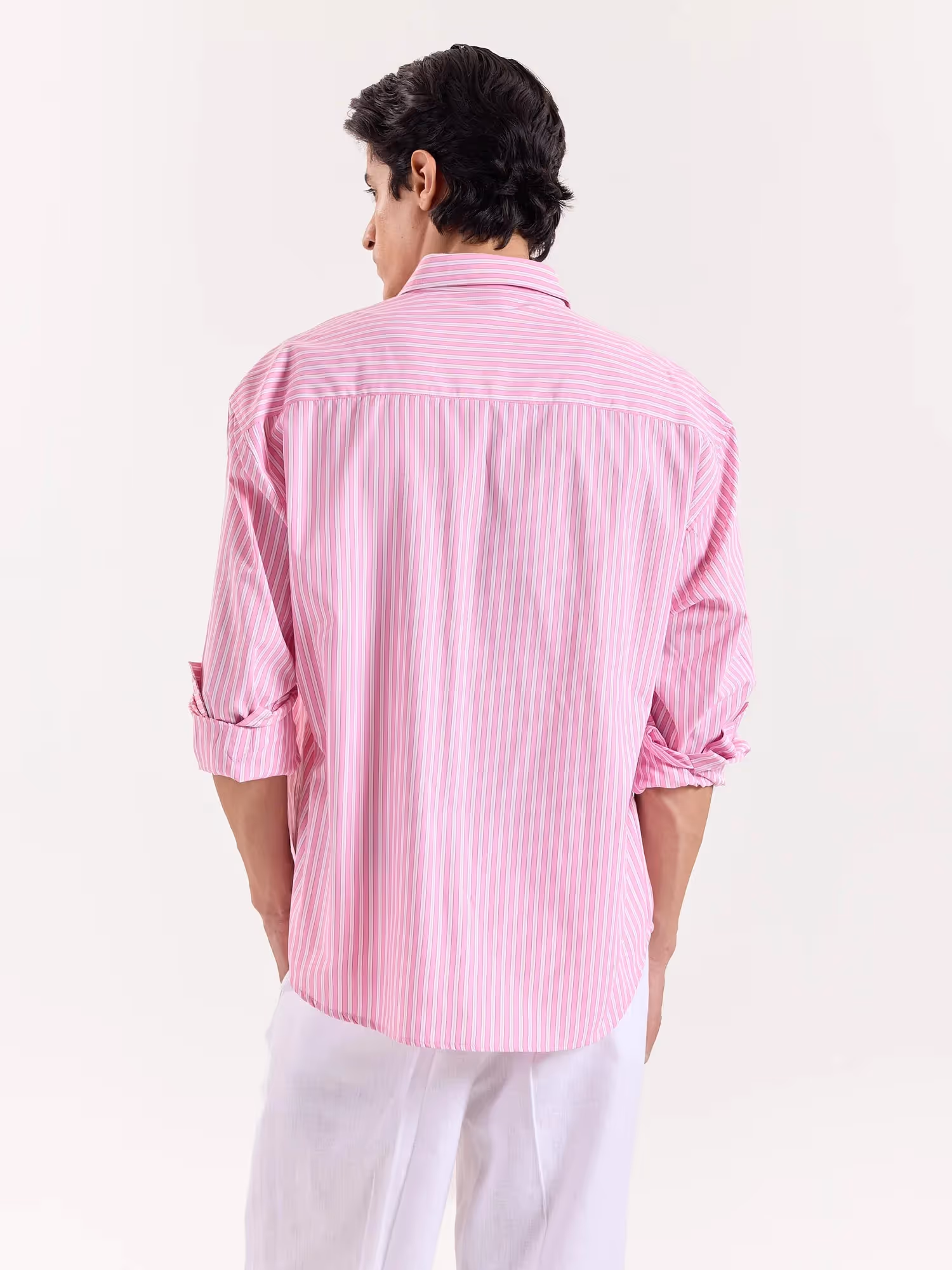 Pink & White Classic Striped Poplin Cropped Shirt image 8