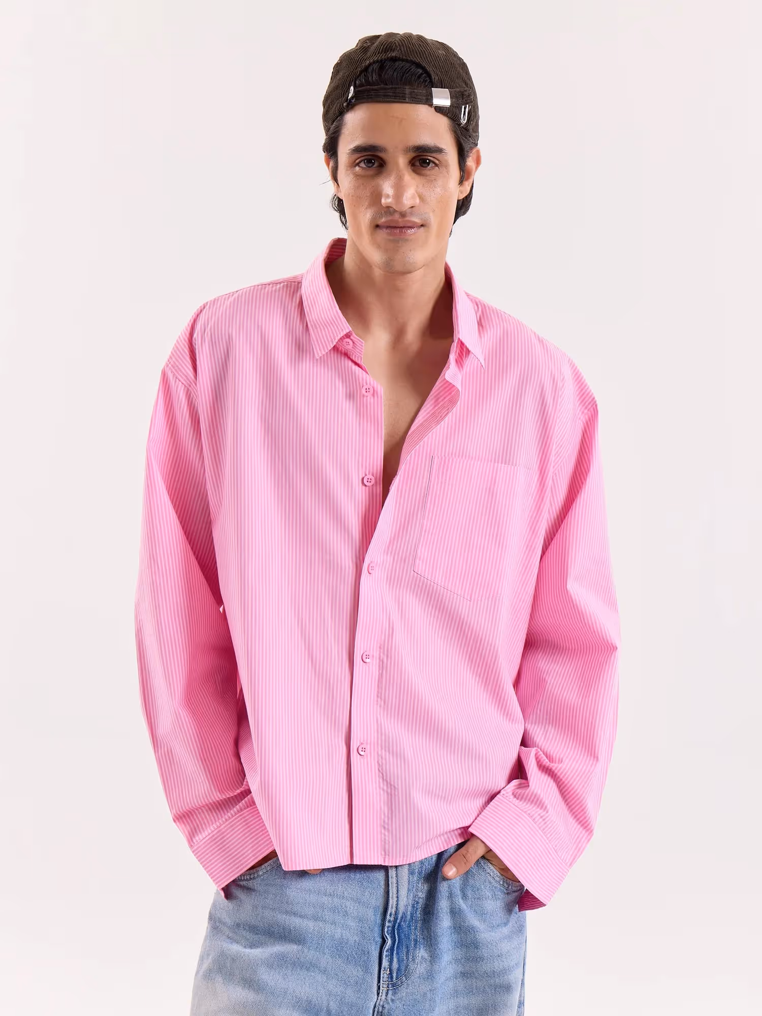 Pink & White Striped Poplin Cropped Shirt image 3