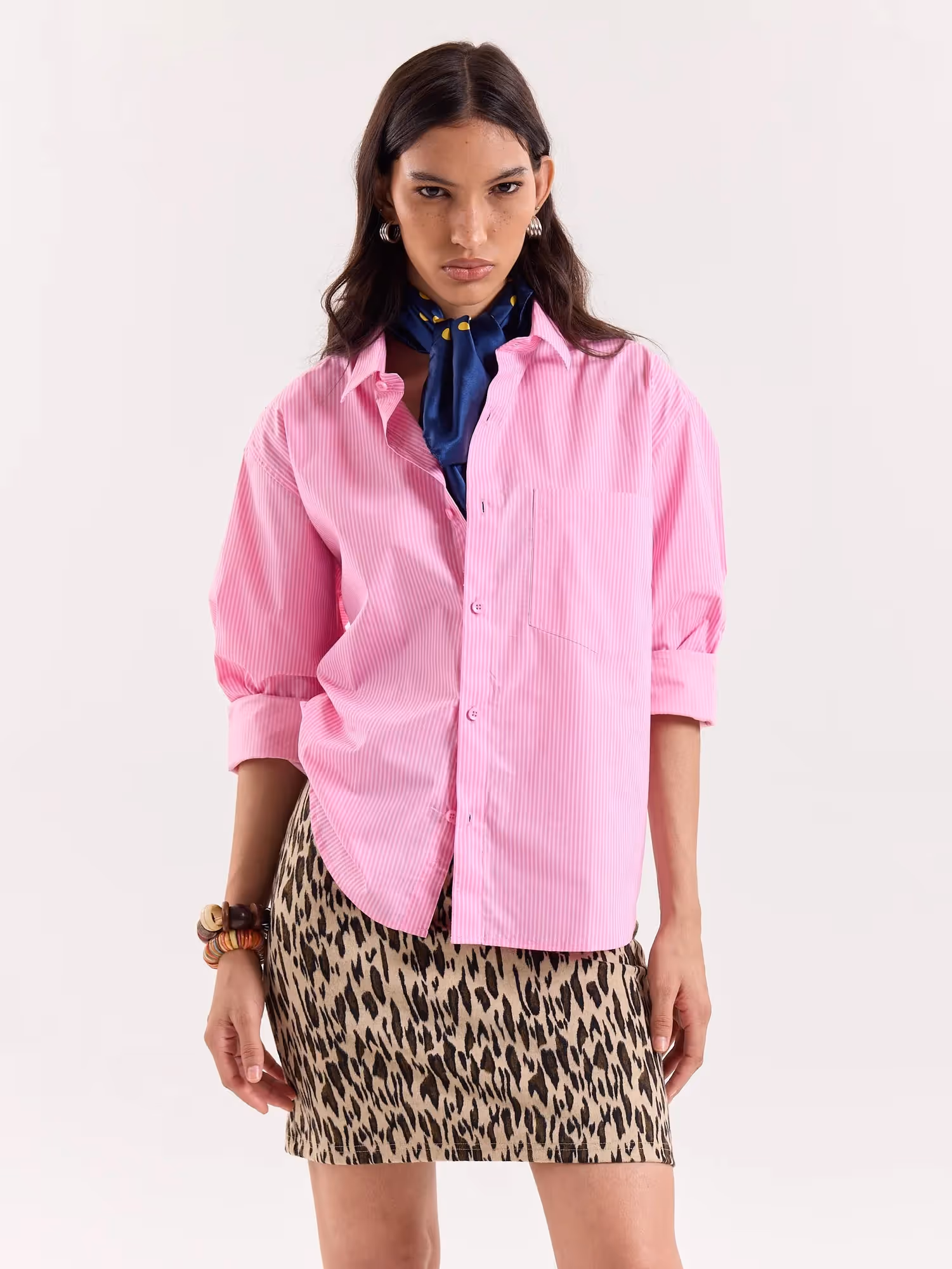 Pink & White Striped Poplin Cropped Shirt image 4