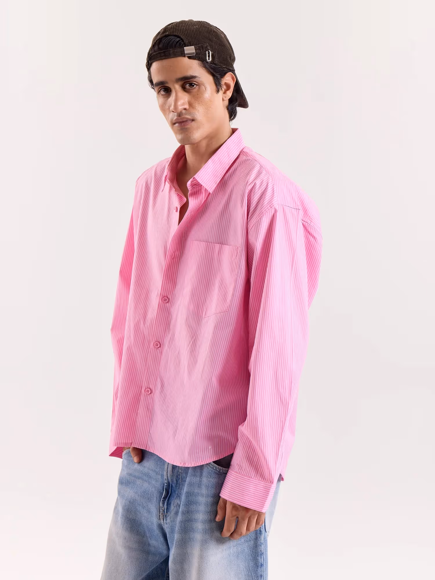 Pink & White Striped Poplin Cropped Shirt image 5