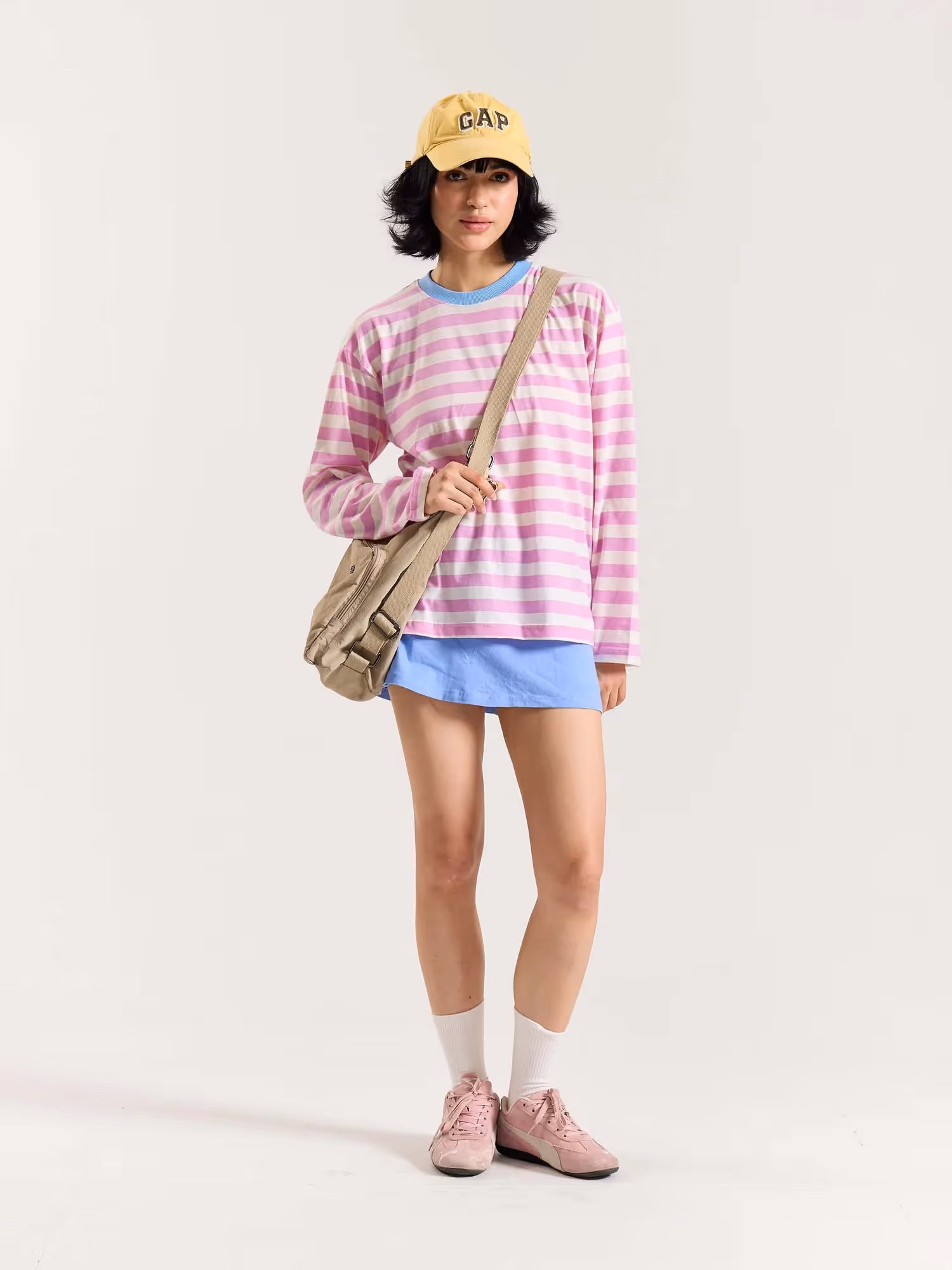 Pink and White Thick Striped Loose Fit Cropped T-Shirt image 2