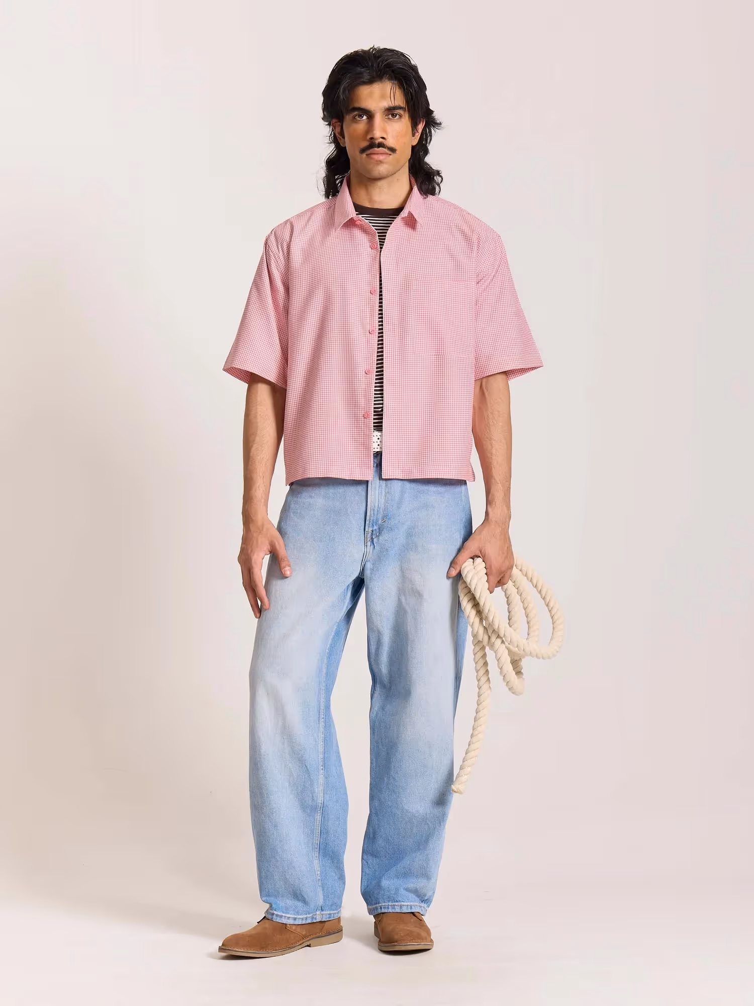 Pink Checkered Cropped Shirt image 1
