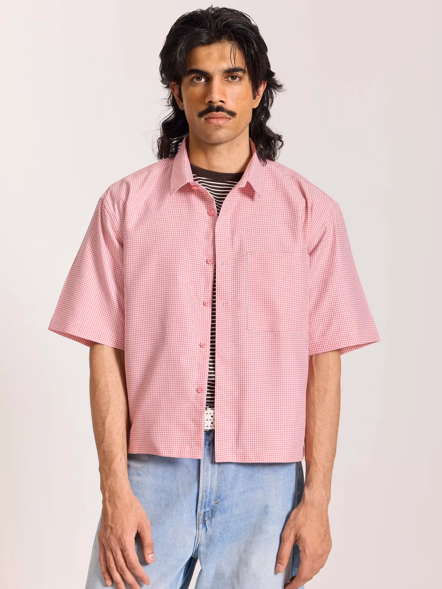 Pink Checkered Cropped Shirt image 3
