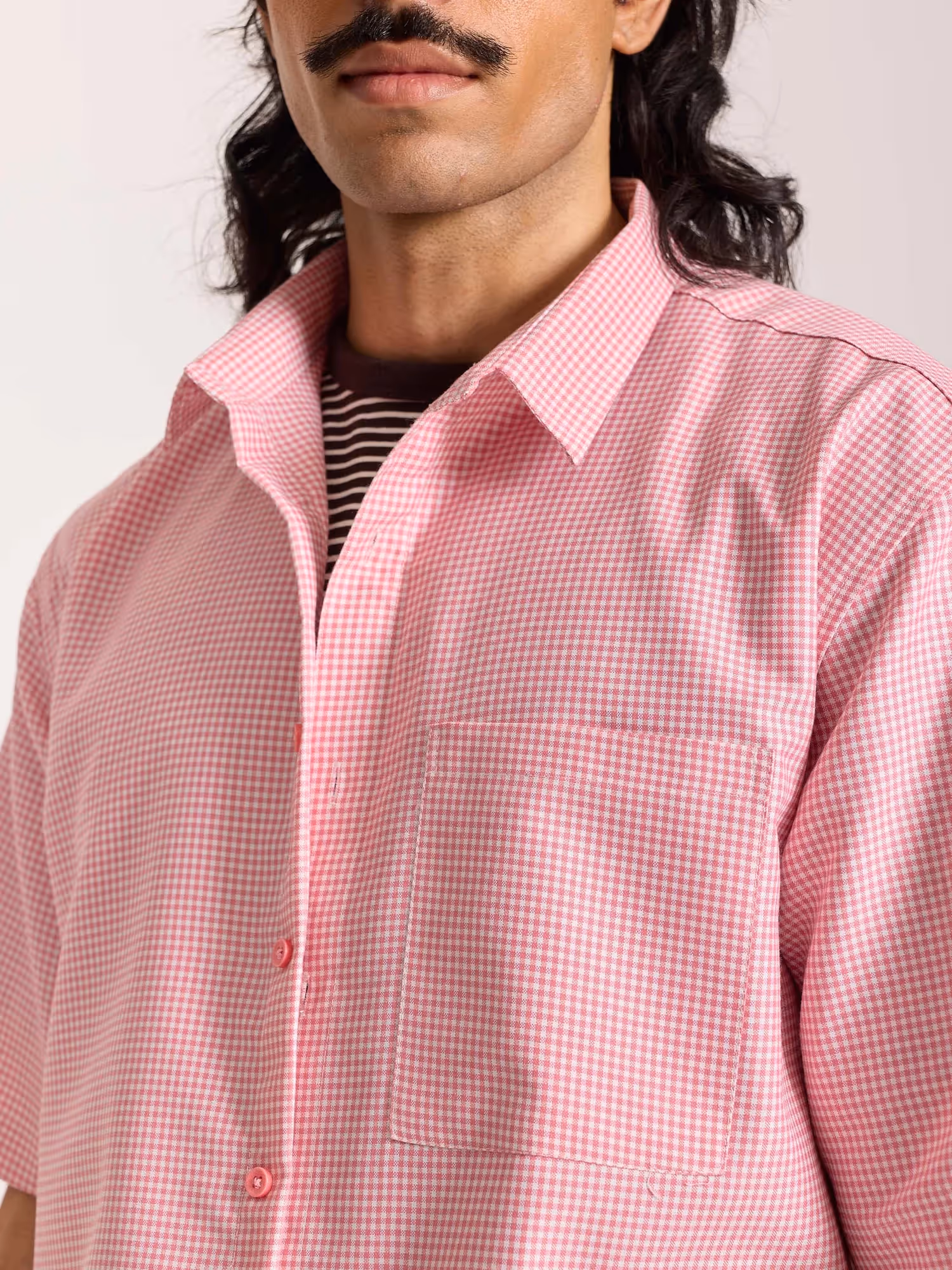 Pink Checkered Cropped Shirt image 5