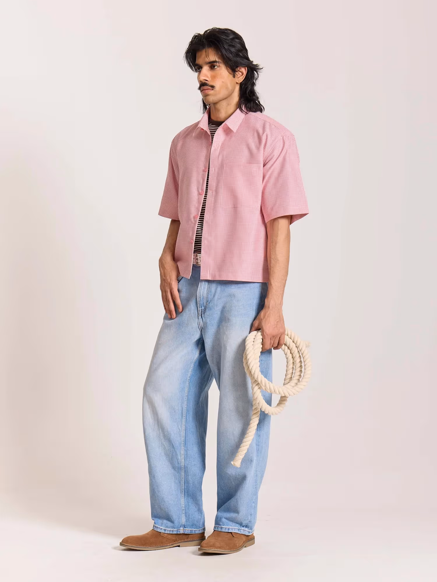 Pink Checkered Cropped Shirt image 7