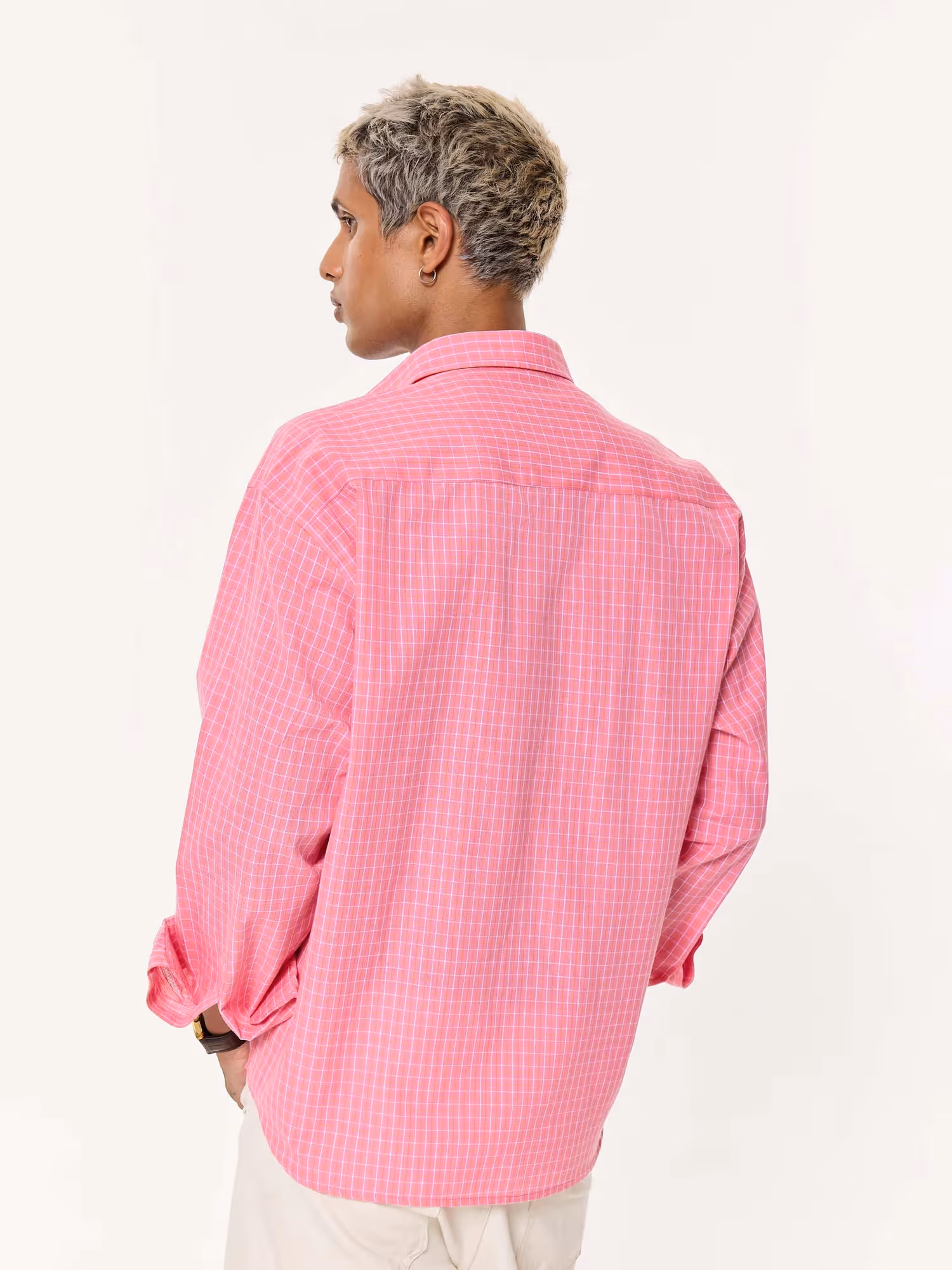 Pink Checkered Oversized Cropped Shirt image 7