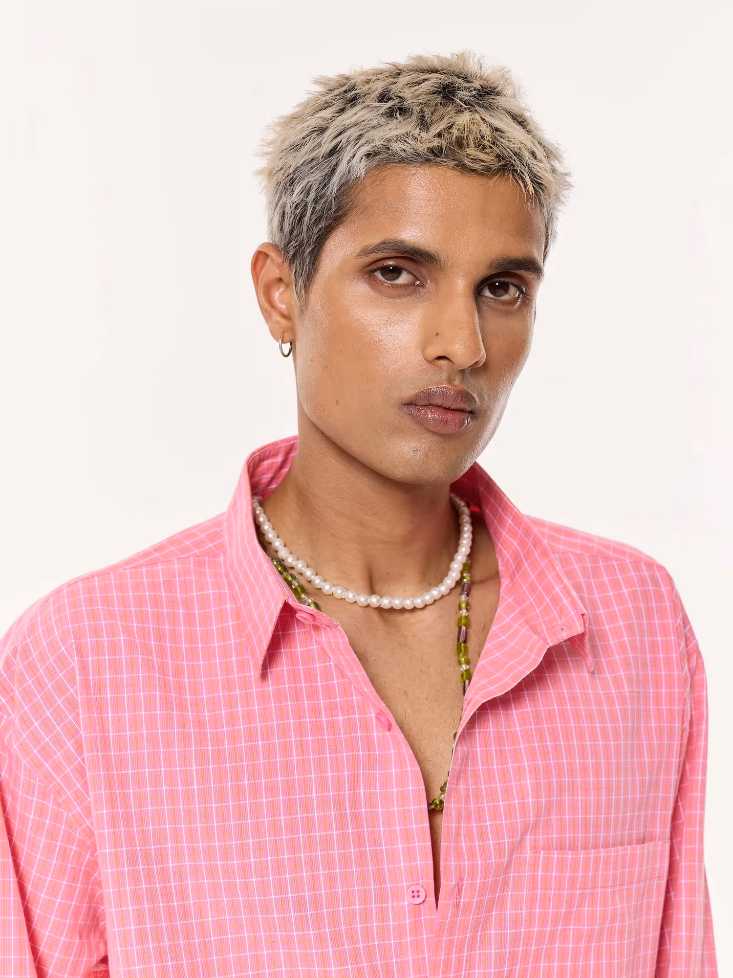 Pink Checkered Oversized Cropped Shirt image 8