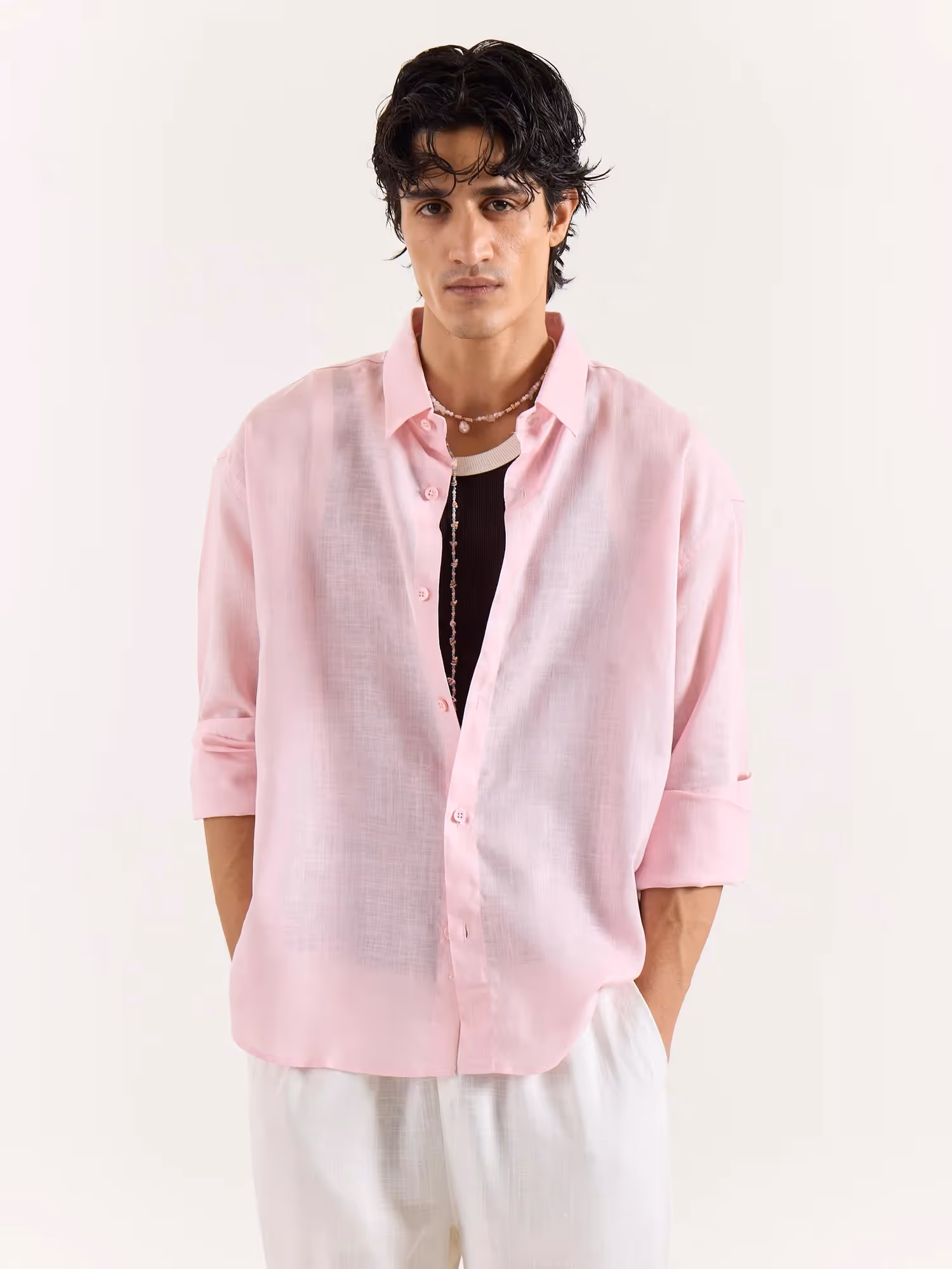 Pink Linen Cropped Shirt image 2