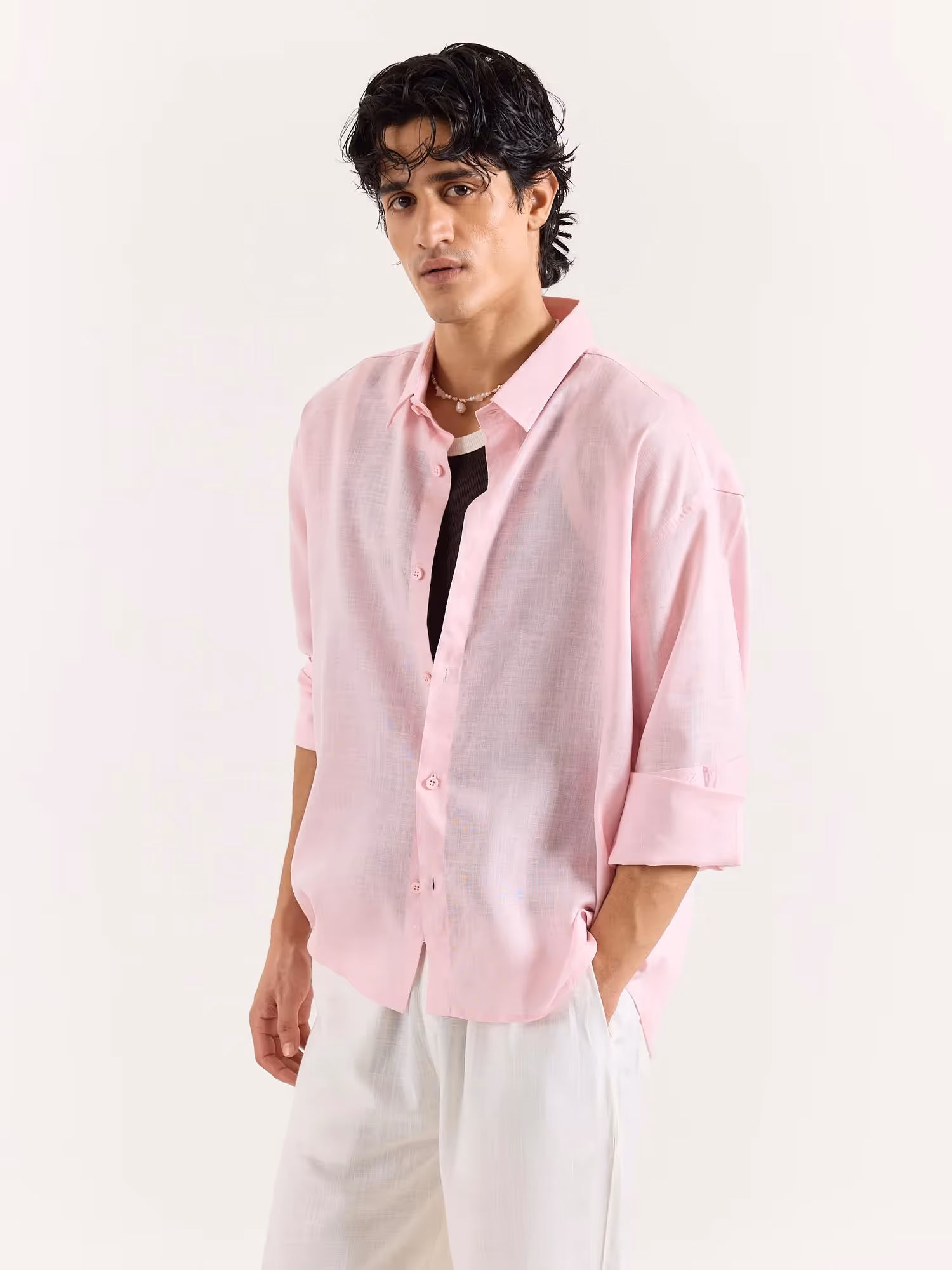 Pink Linen Cropped Shirt image 3