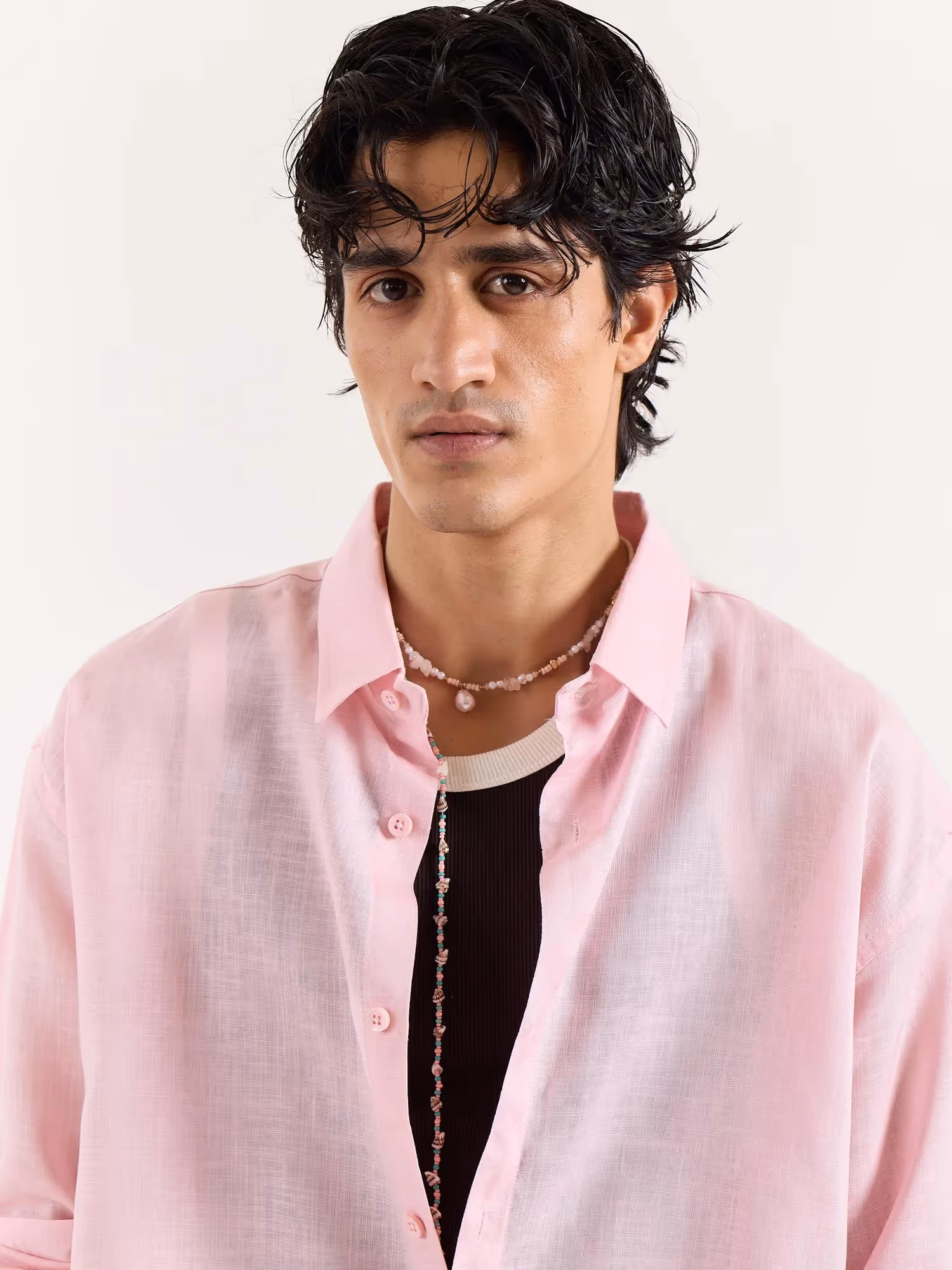 Pink Linen Cropped Shirt image 5