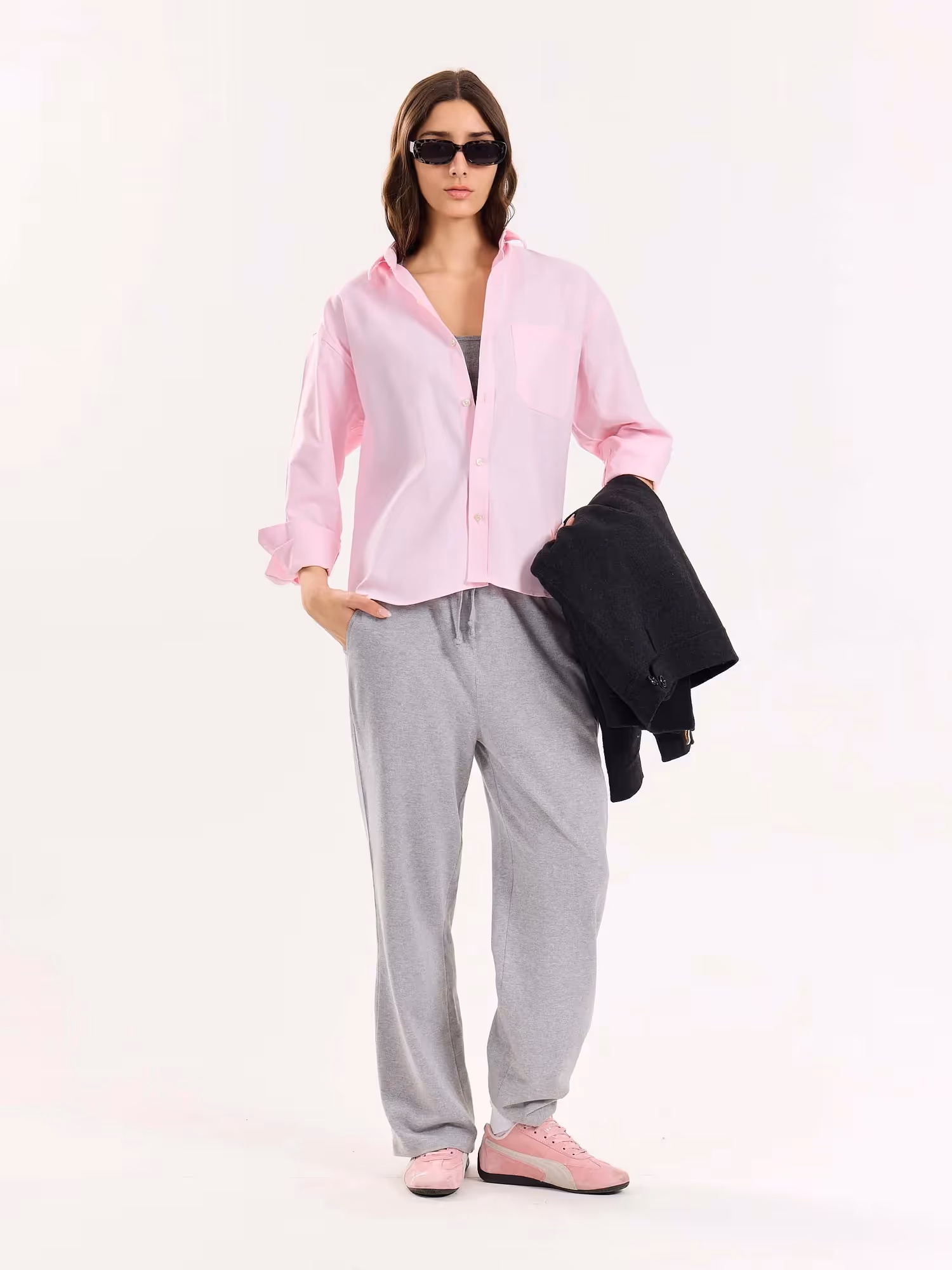 Pink Oversized Cropped Shirt  image 3