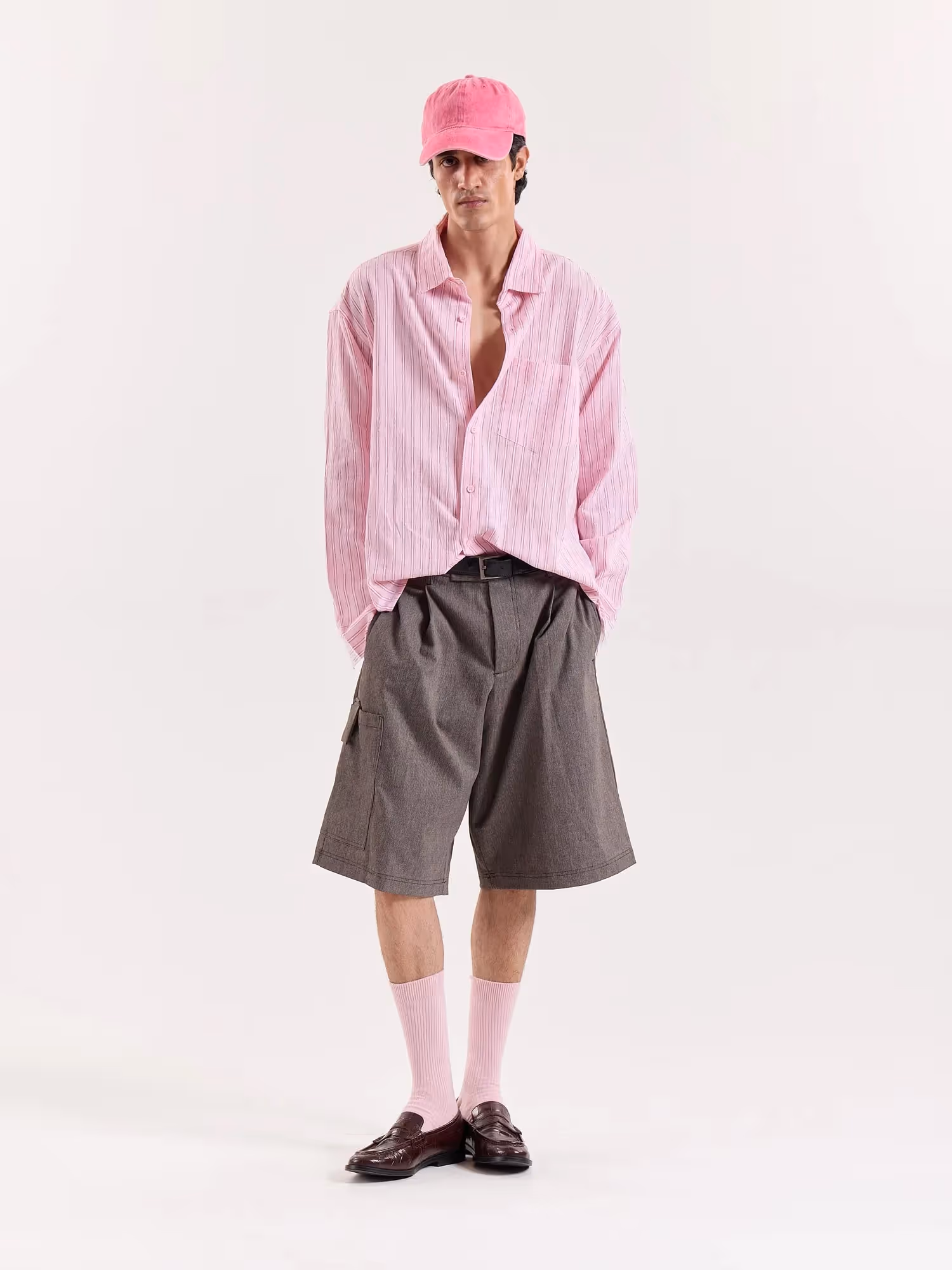 Pink, Red and White Striped Cropped Shirt image 1