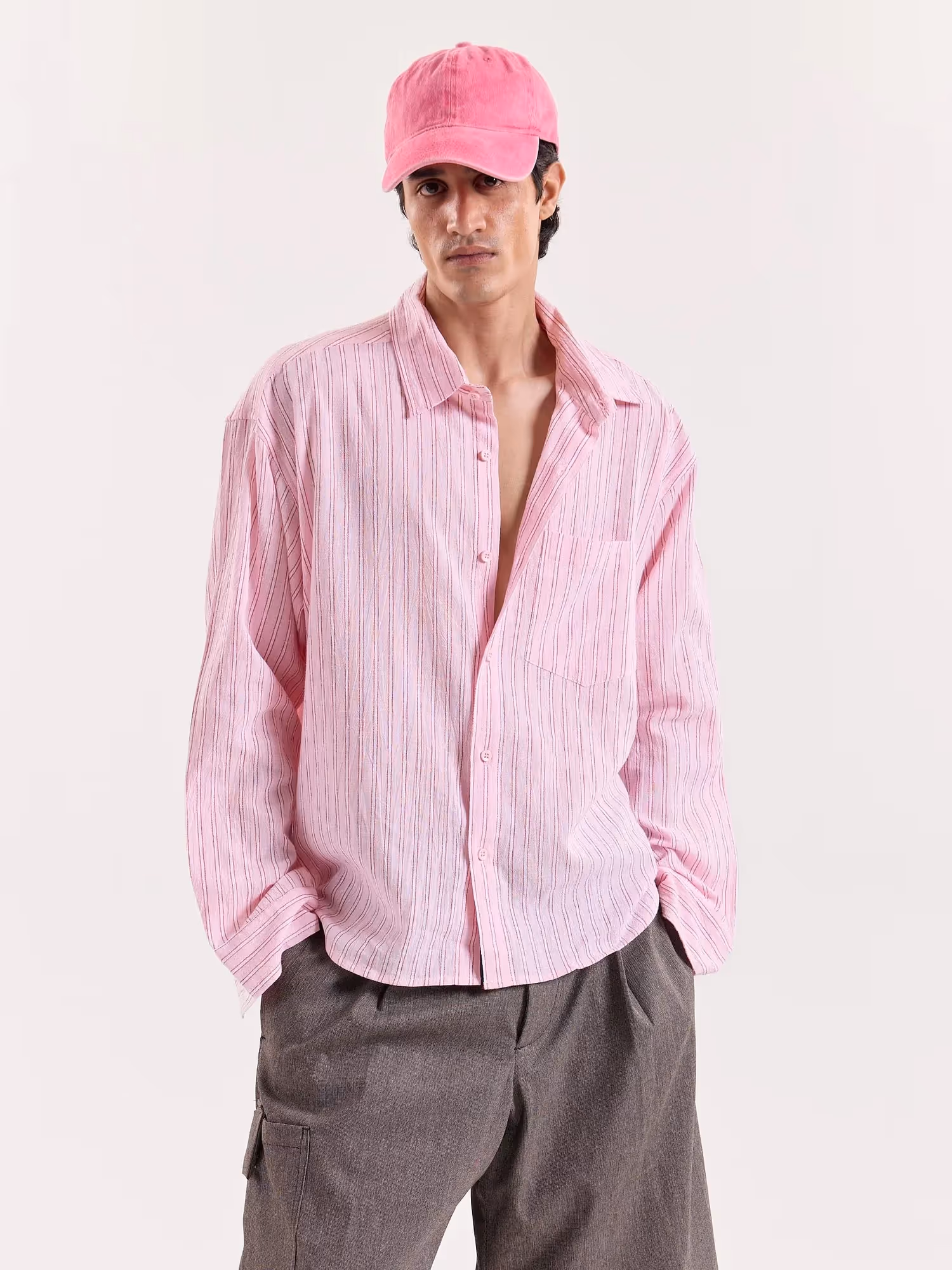 Pink, Red and White Striped Cropped Shirt image 3