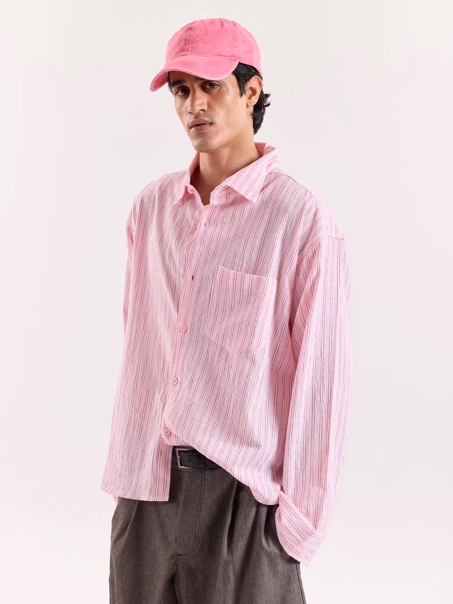 Pink, Red and White Striped Cropped Shirt image 5