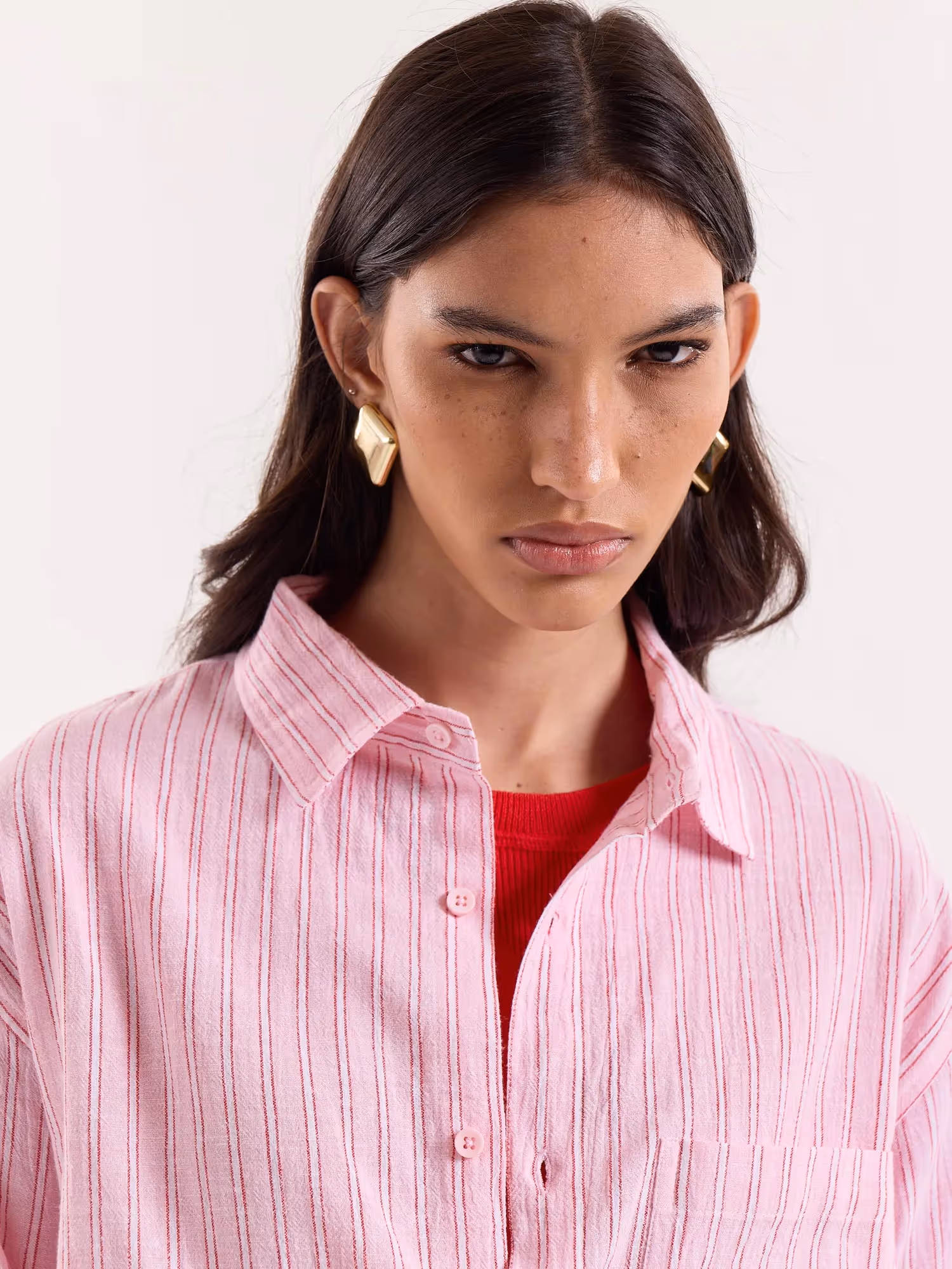 Pink, Red and White Striped Cropped Shirt image 6