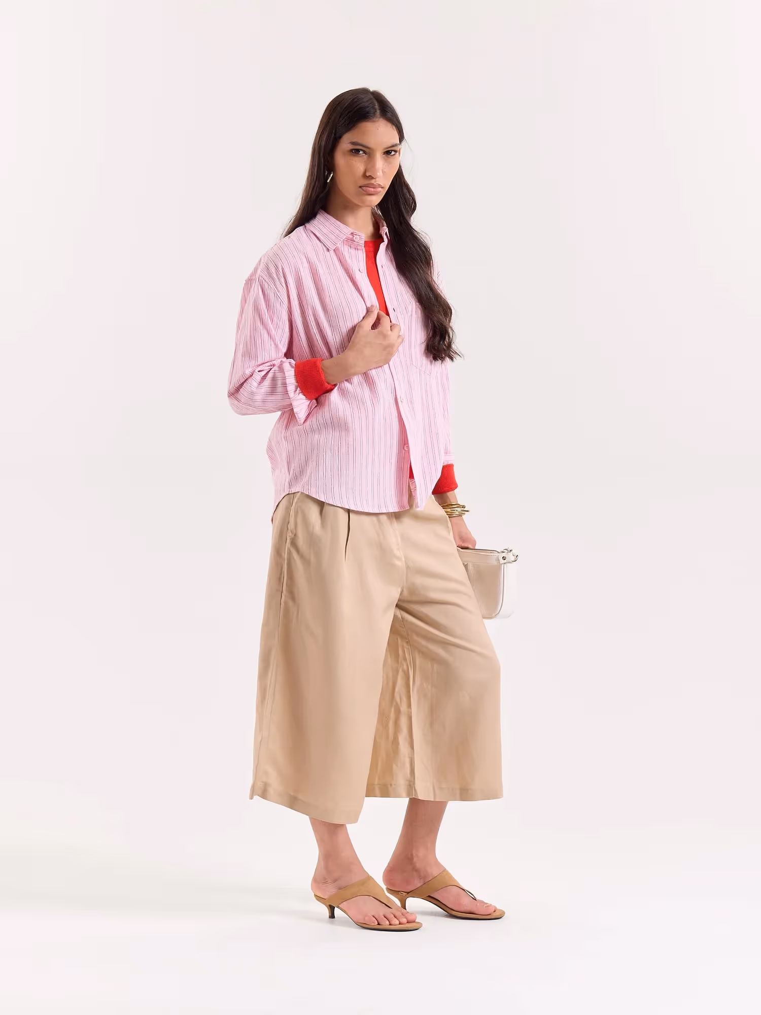 Pink, Red and White Striped Cropped Shirt image 7