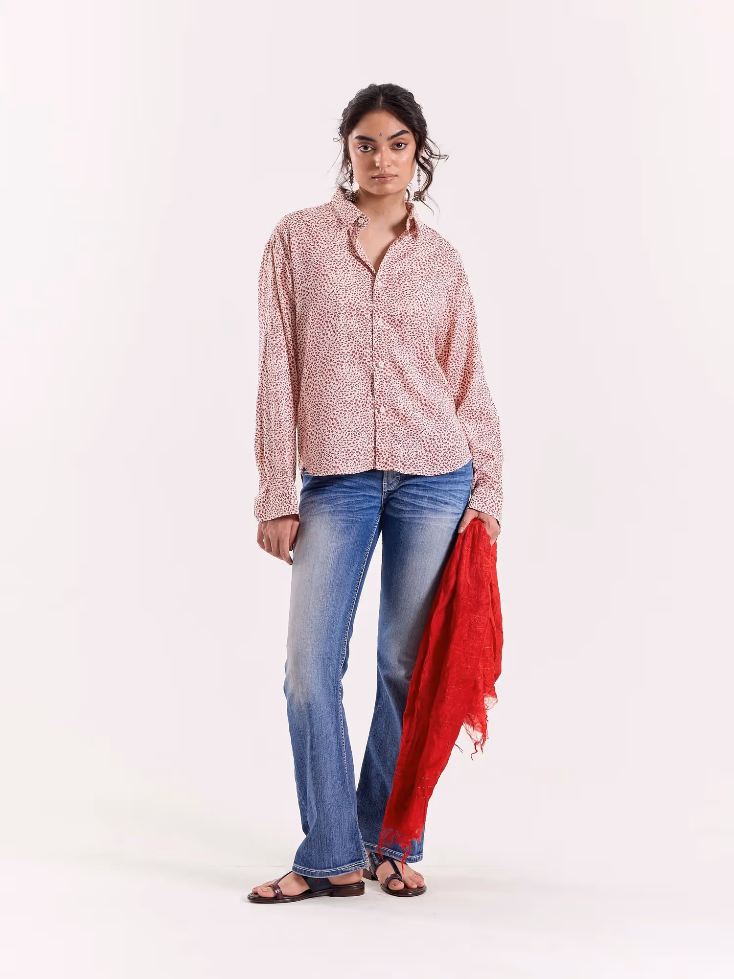 Pink Spotted Animal Printed Cropped Shirt image 2