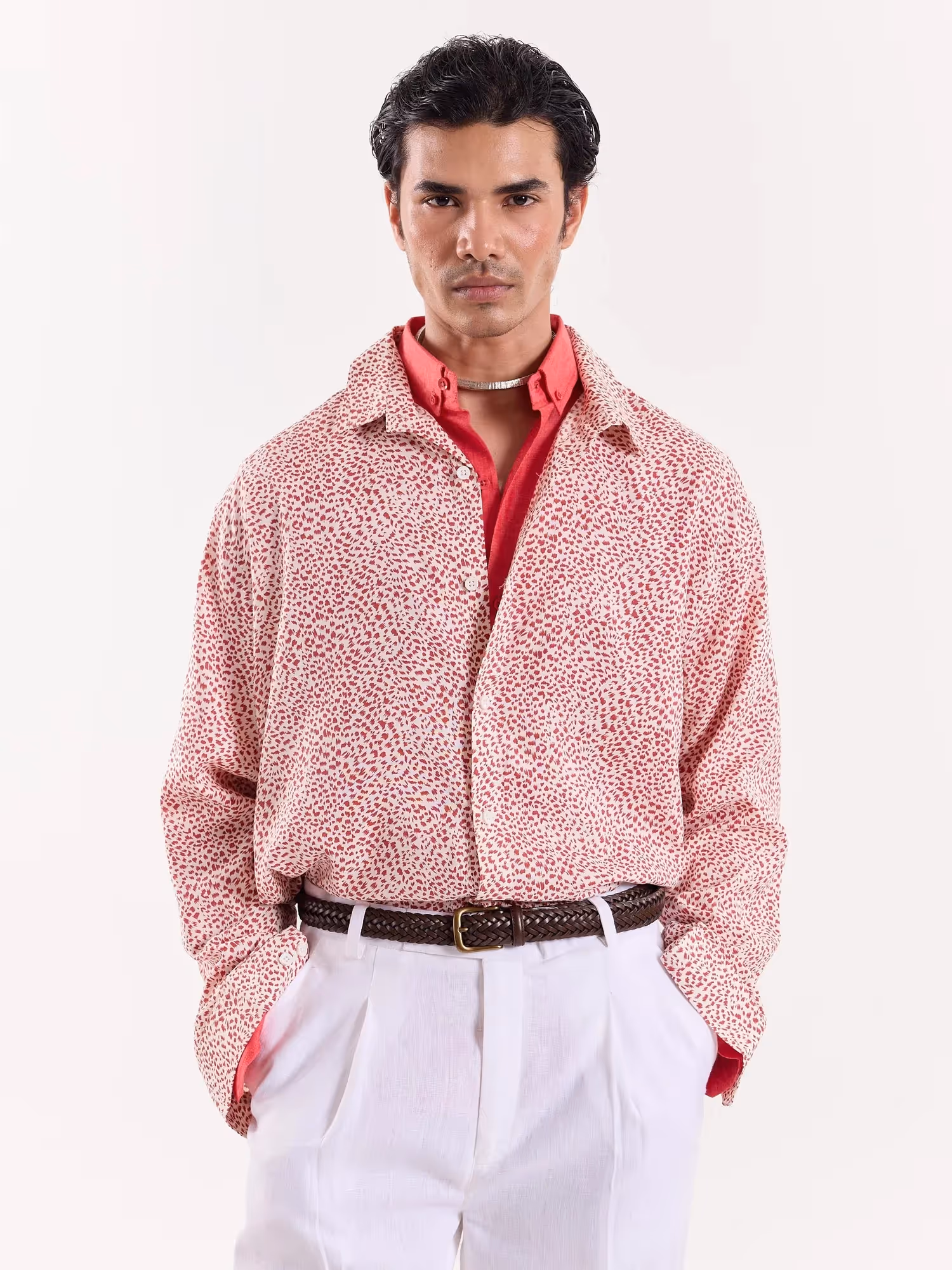 Pink Spotted Animal Printed Cropped Shirt image 3
