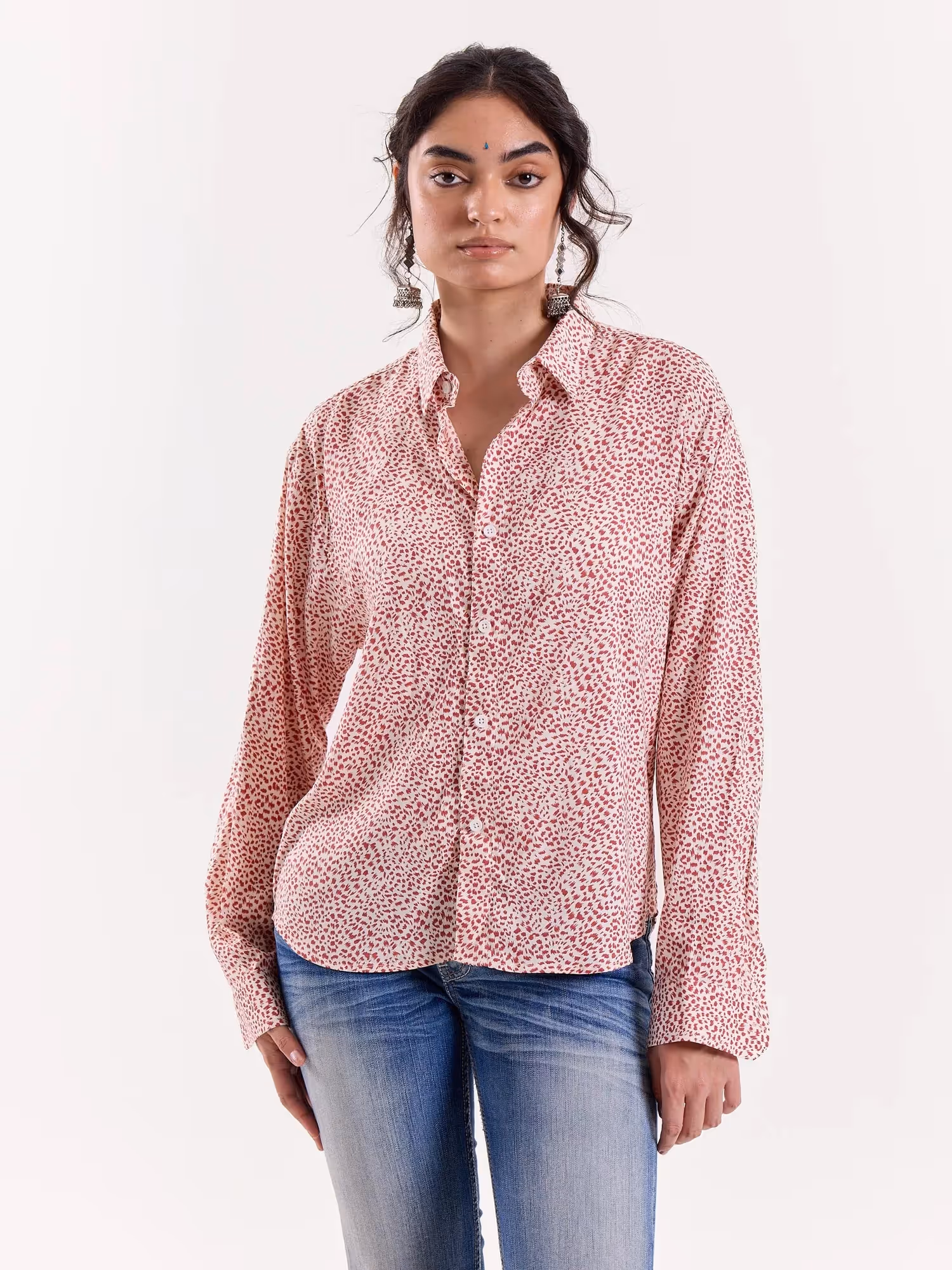 Pink Spotted Animal Printed Cropped Shirt image 4