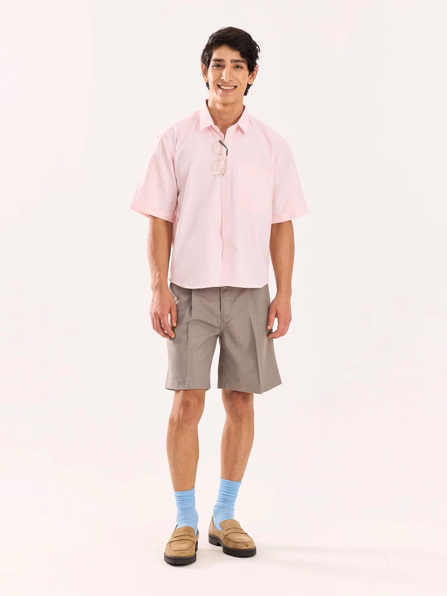 Pink Striped Oversized Cropped Shirt image 1