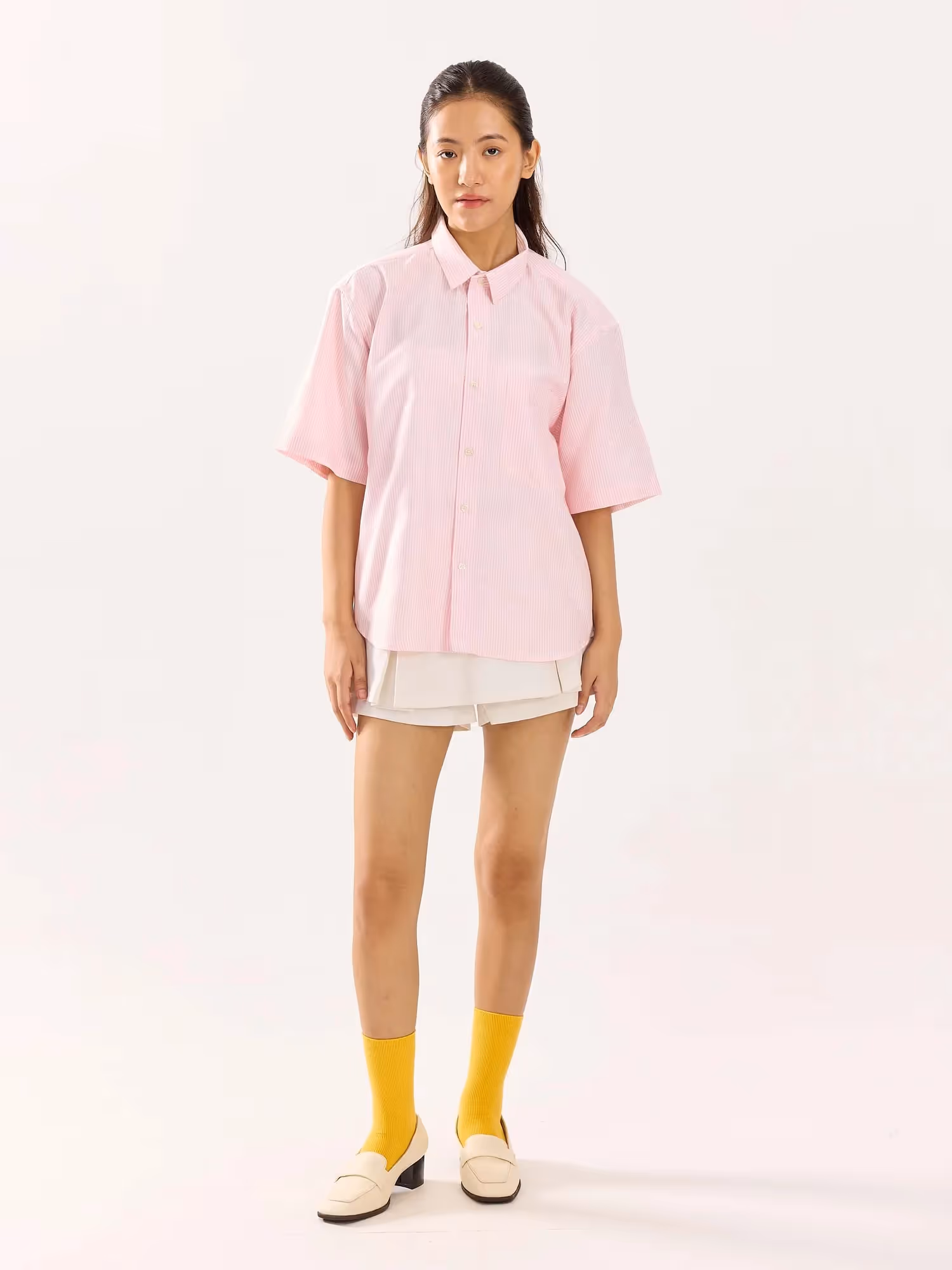 Pink Striped Oversized Cropped Shirt image 2